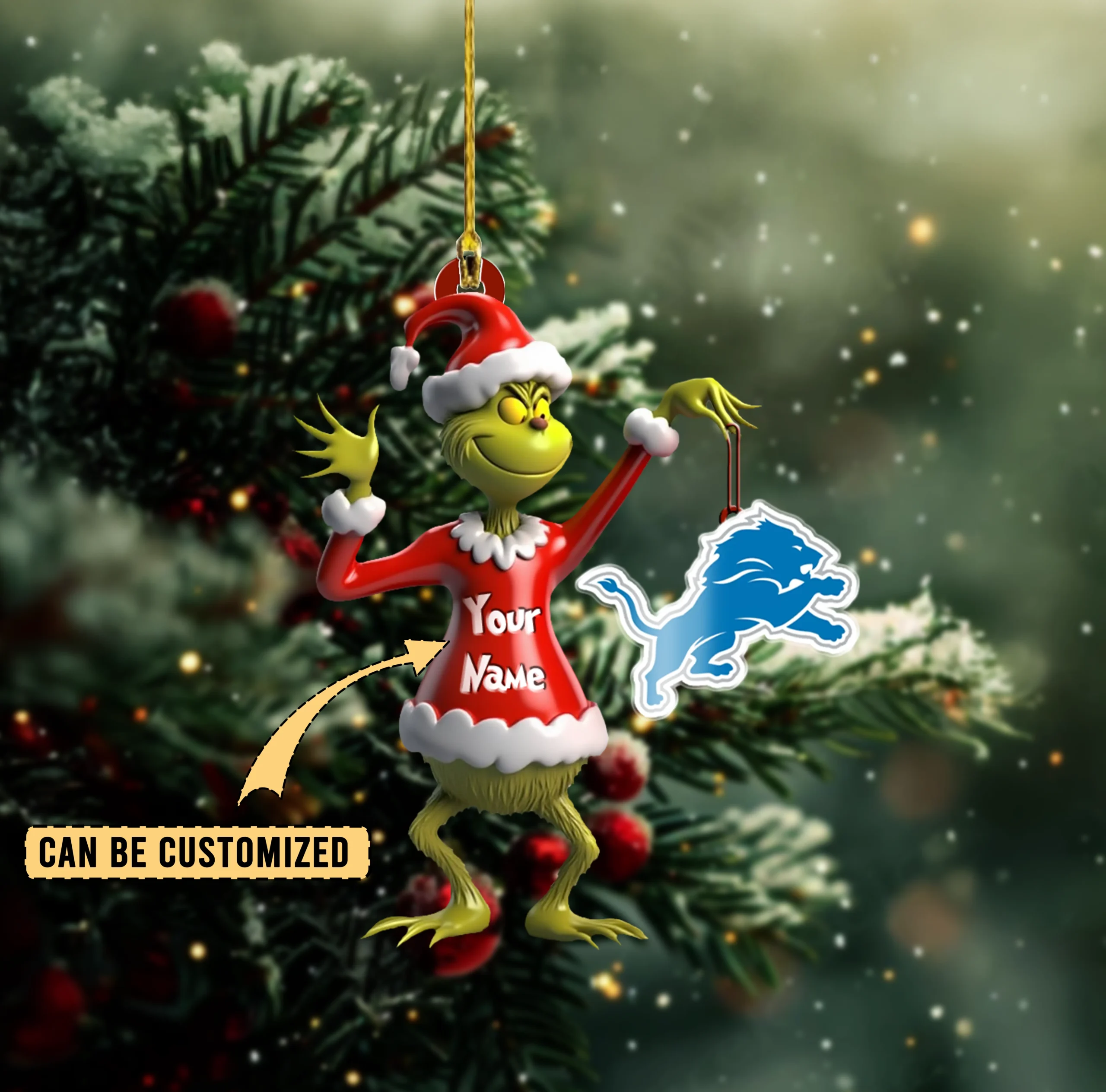 Sportswearmerch Detroit Lions NFL x The Grinch Acrylic Ornament Gift For Fans