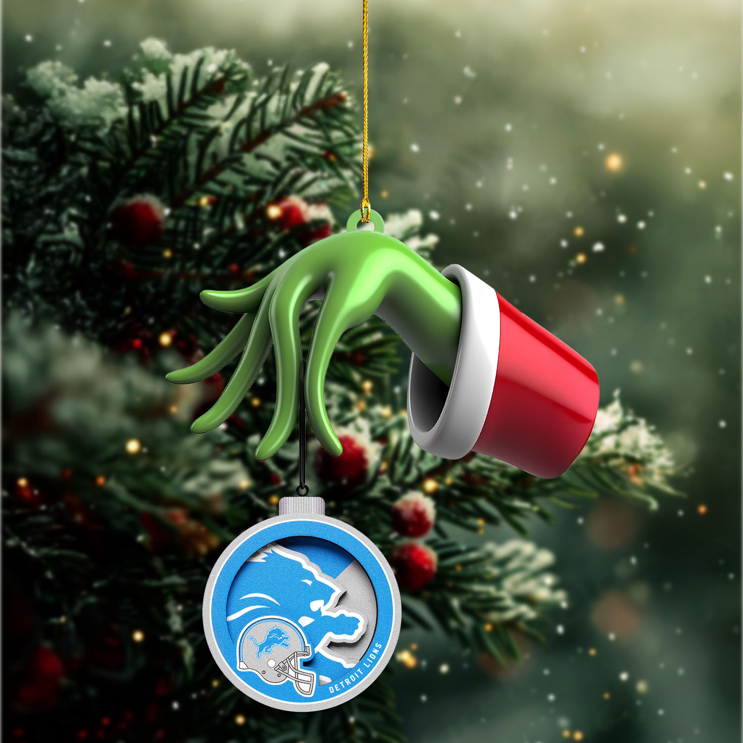 Sportswearmerch Detroit Lions NFL x The Grinch Christmas Acrylic Mix Wooden Ornament Gift For Fans