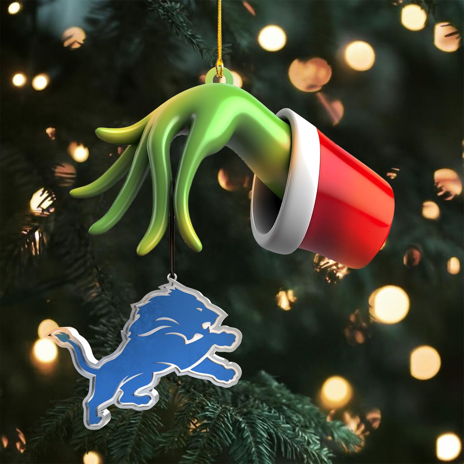 Sportswearmerch Detroit Lions NFL x The Grinch Christmas Acrylic Mix Wooden Ornament Gift For Fans