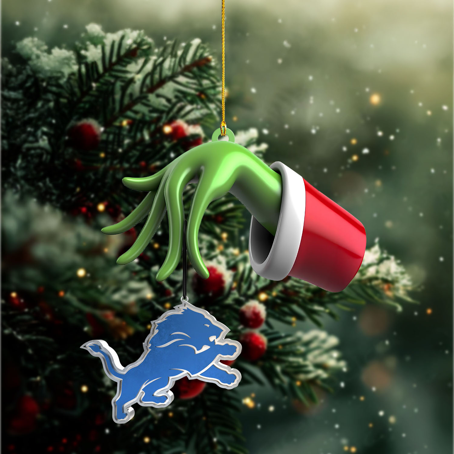 Sportswearmerch Detroit Lions NFL x The Grinch Christmas Acrylic Mix Wooden Ornament Gift For Fans