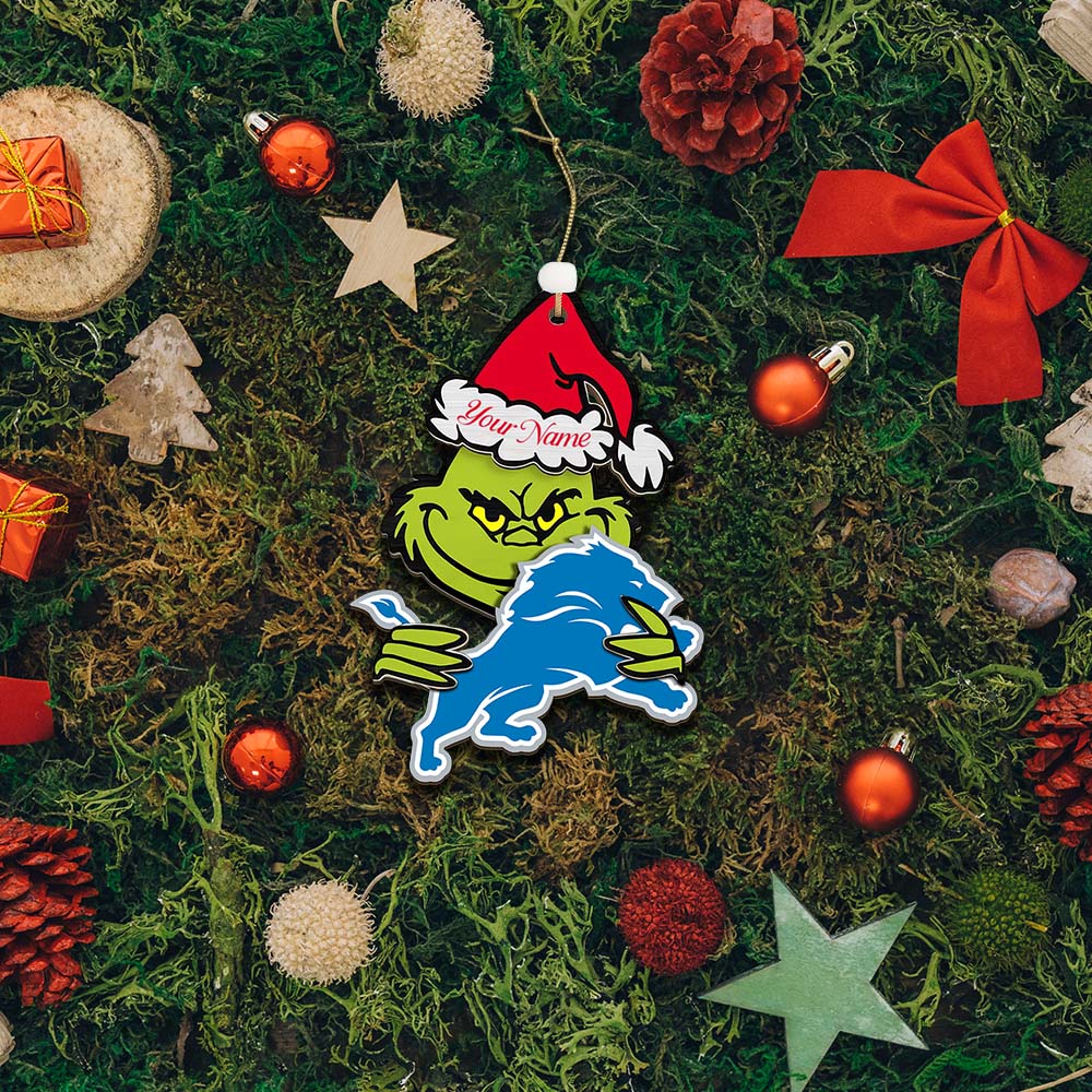 Sportswearmerch Detroit Lions NFL x The Grinch Christmas Acrylic Ornament Gift For Fans