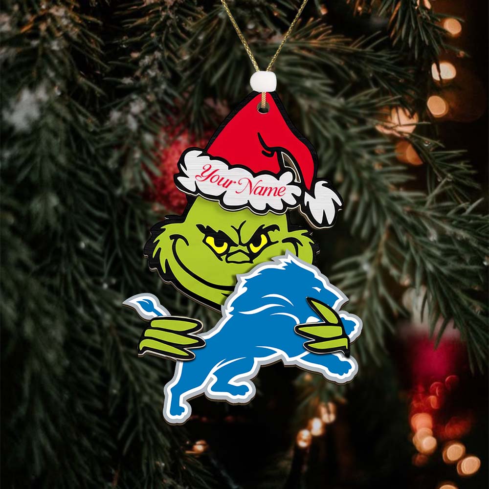 Sportswearmerch Detroit Lions NFL x The Grinch Christmas Acrylic Ornament Gift For Fans