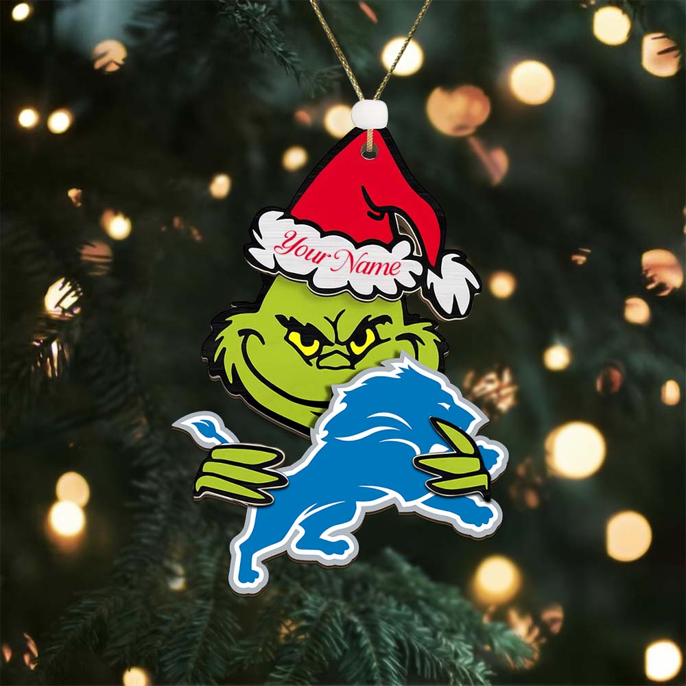 Sportswearmerch Detroit Lions NFL x The Grinch Christmas Acrylic Ornament Gift For Fans