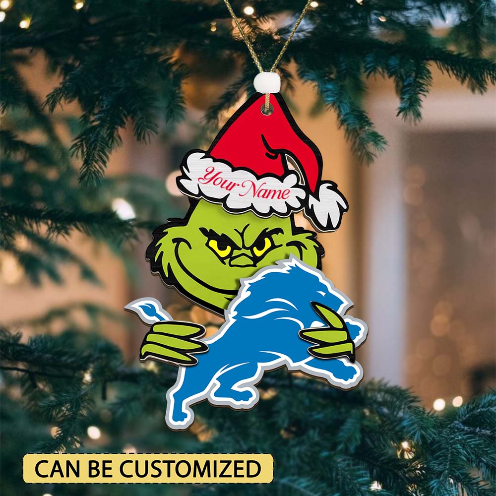 Sportswearmerch Detroit Lions NFL x The Grinch Christmas Acrylic Ornament Gift For Fans