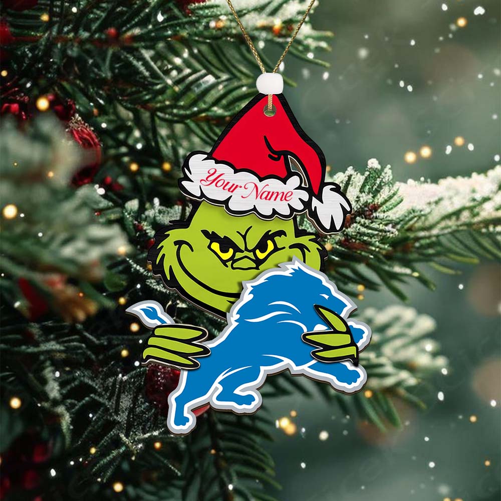 Sportswearmerch Detroit Lions NFL x The Grinch Christmas Acrylic Ornament Gift For Fans