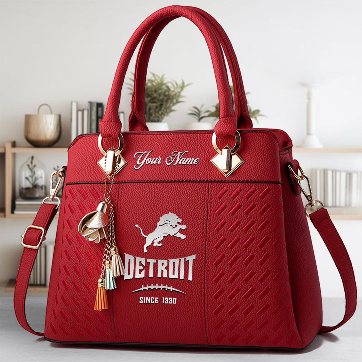 Sportswearmerch Detroit Lions NFL Zip Leather Handbag For Fan