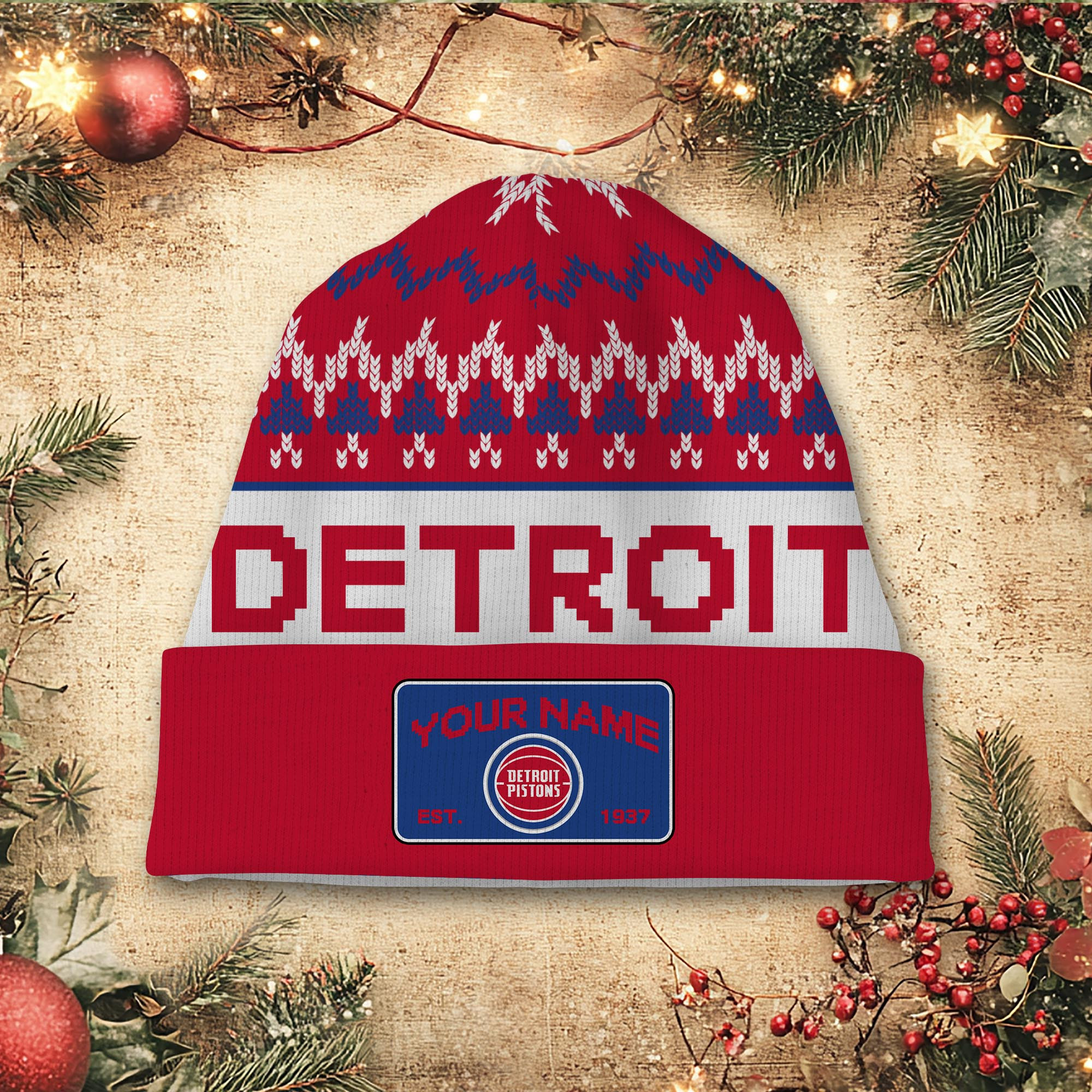 Sportswearmerch Detroit Pistons NBA Christmas Beanie Hat For Fan