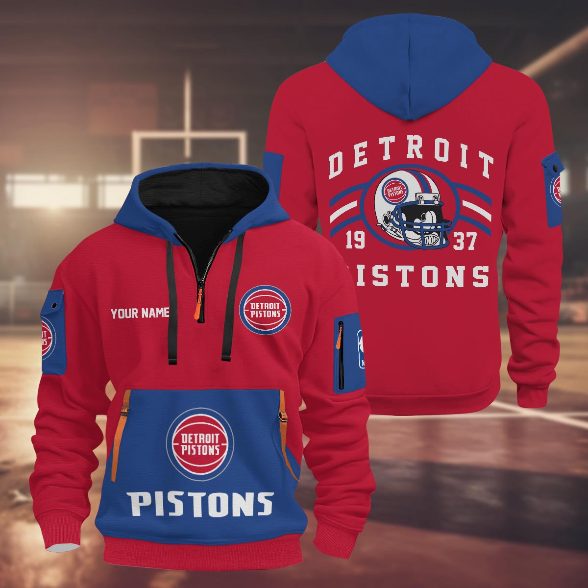 Sportswearmerch Detroit Pistons NBA Half Zip Hoodie Personalized For Fan