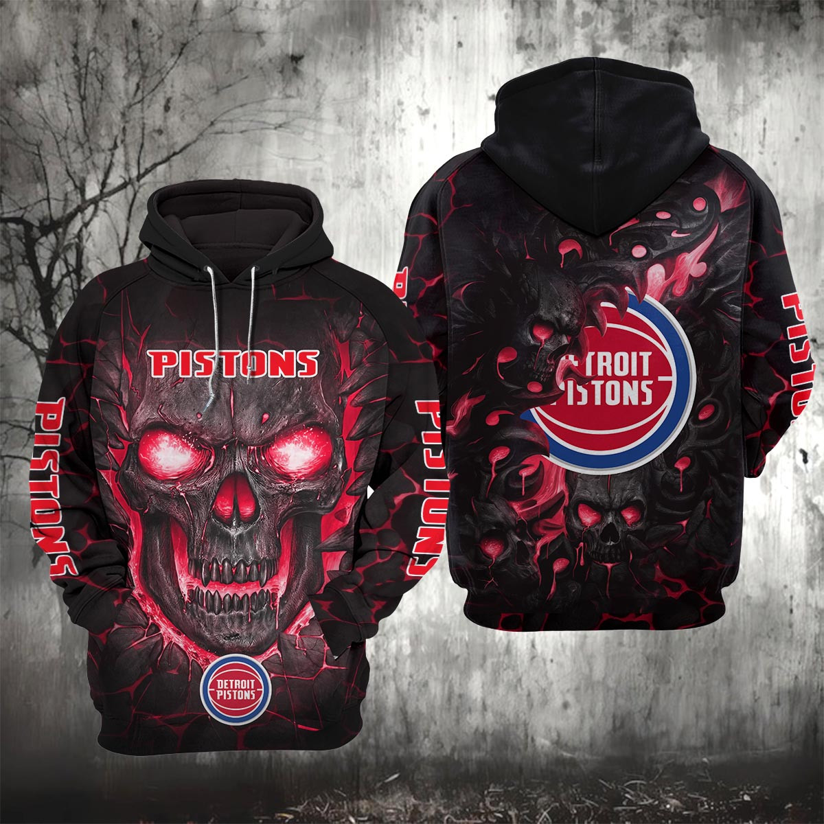 Sportswearmerch Detroit Pistons NBA Lava Skull Hoodie For Fan