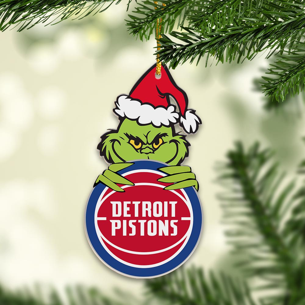 Sportswearmerch Detroit Pistons NBA x Grinch Christmas Acrylic Ornament For Fans