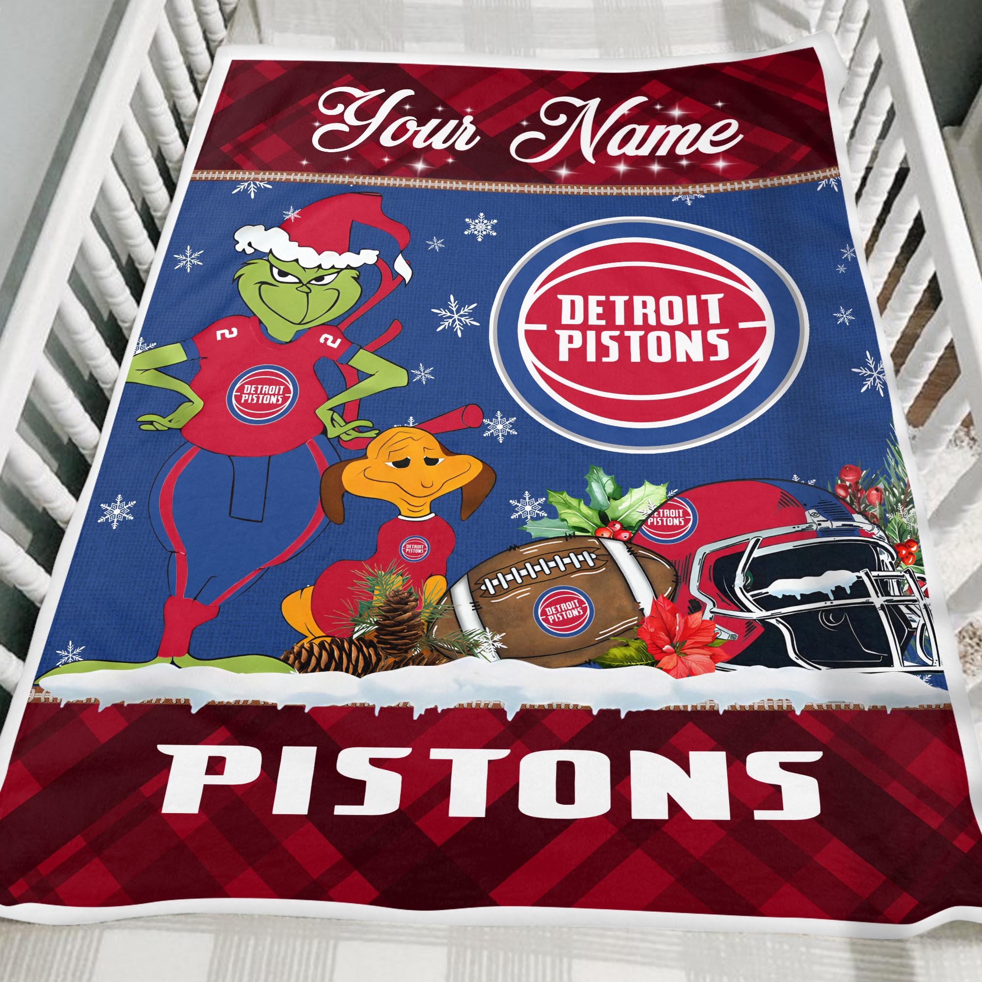 Sportswearmerch Detroit Pistons NBA x Grinch Christmas Fleece Blanket For Fan