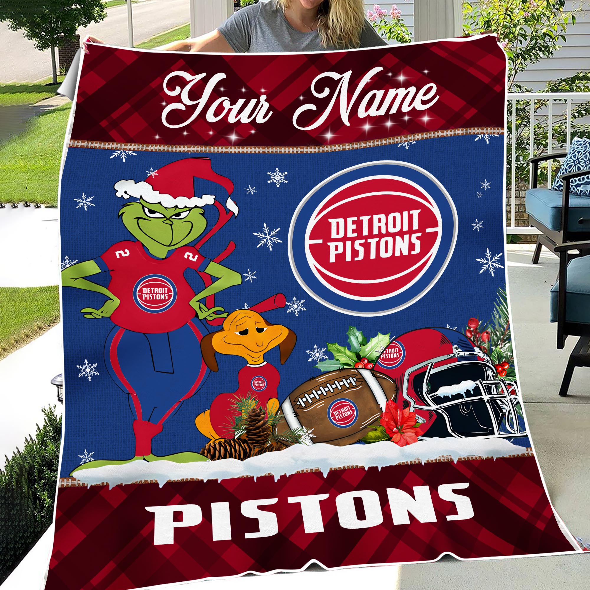 Sportswearmerch Detroit Pistons NBA x Grinch Christmas Fleece Blanket For Fan