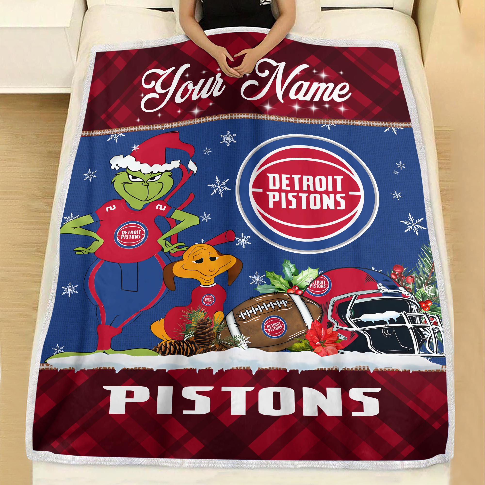 Sportswearmerch Detroit Pistons NBA x Grinch Christmas Fleece Blanket For Fan