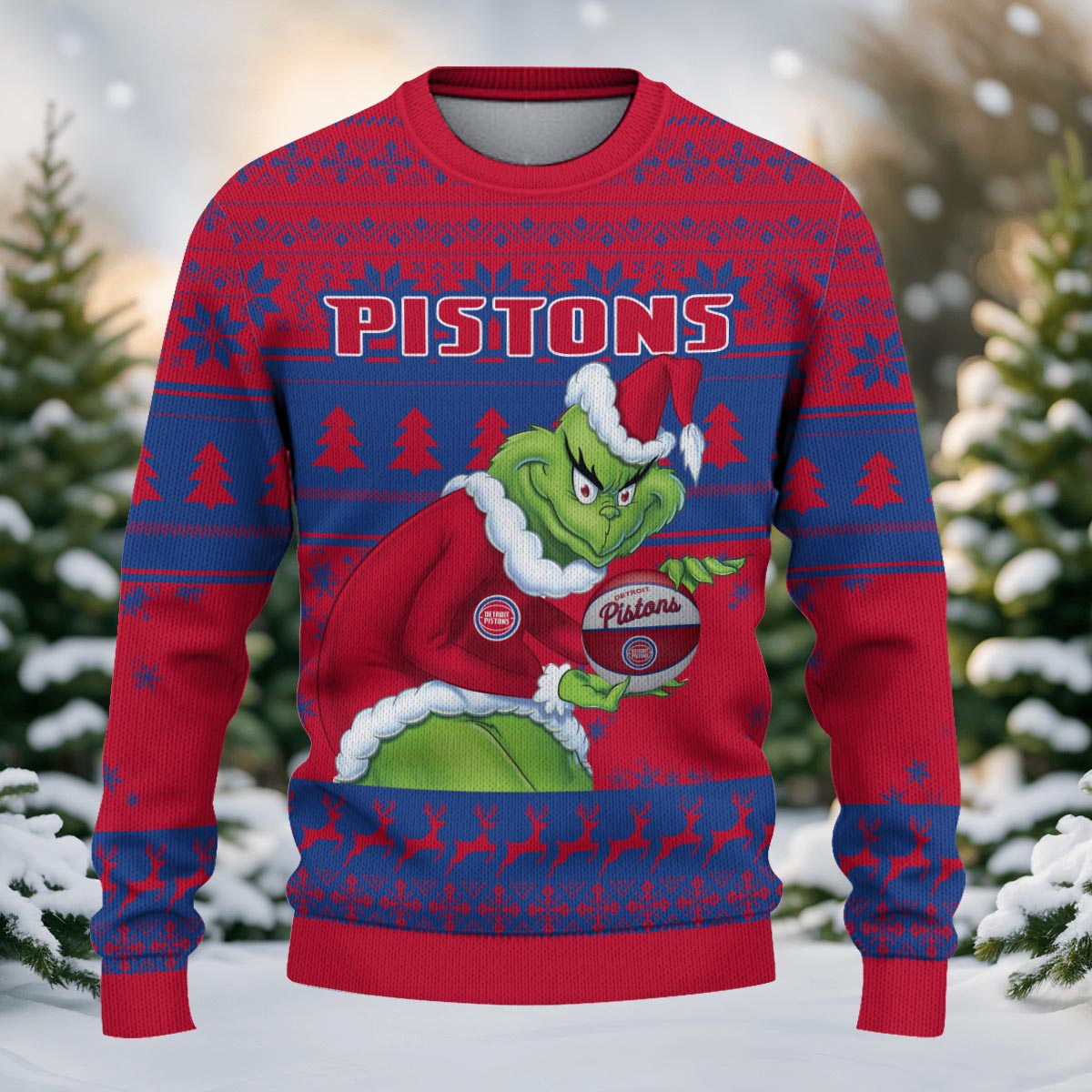 Sportswearmerch Detroit Pistons NBA x Grinch Christmas Ugly Sweater For Fans