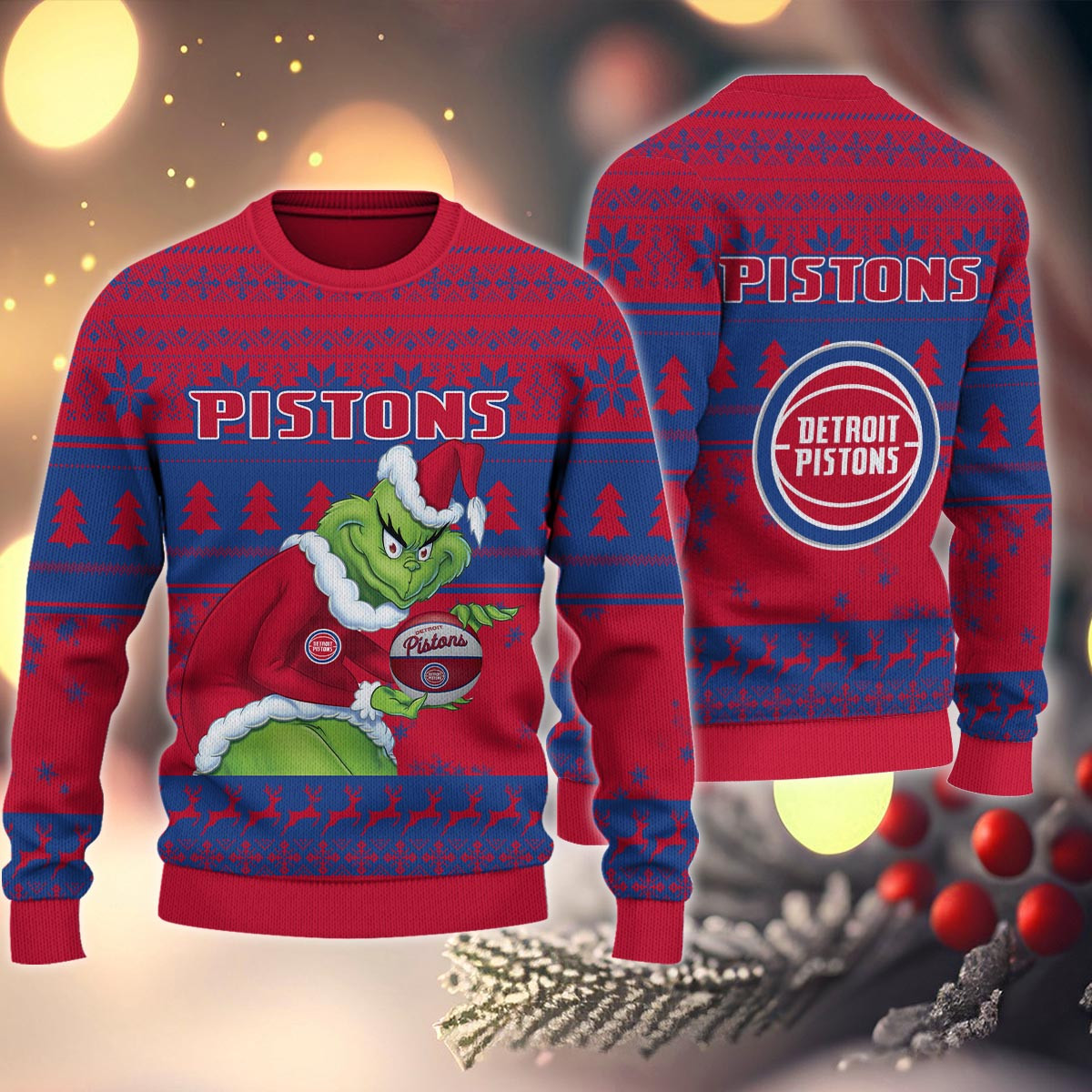 Sportswearmerch Detroit Pistons NBA x Grinch Christmas Ugly Sweater For Fans