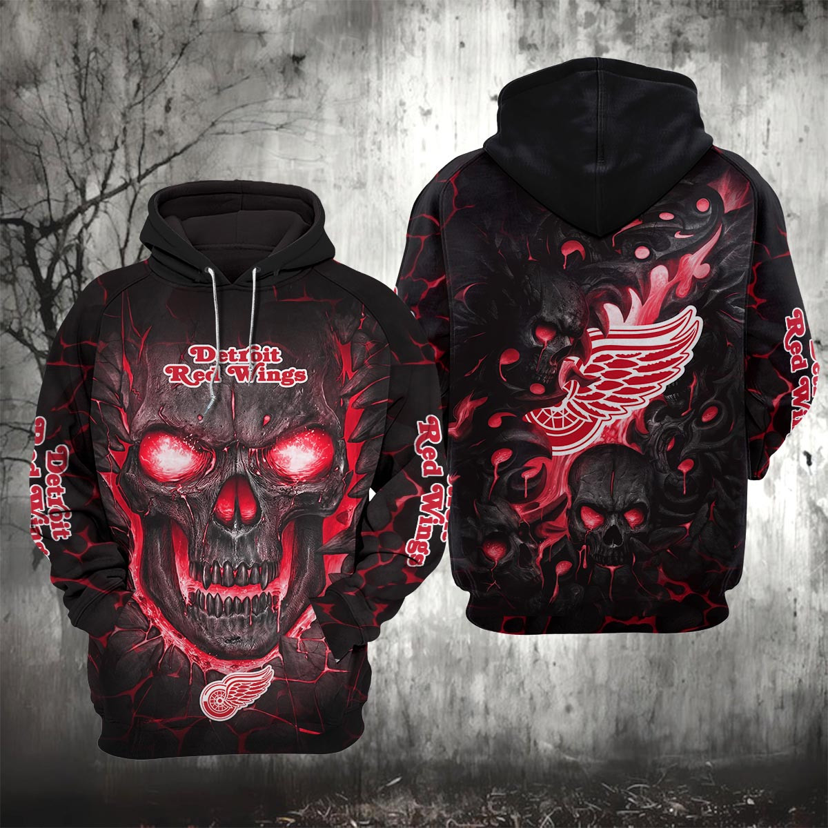 Sportswearmerch Detroit Red Wings NHL Lava Skull Hoodie For Fan