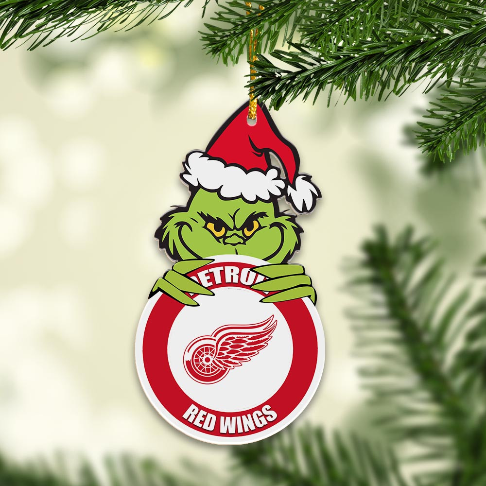Sportswearmerch Detroit Red Wings NHL x Grinch Christmas Acrylic Ornament For Fans