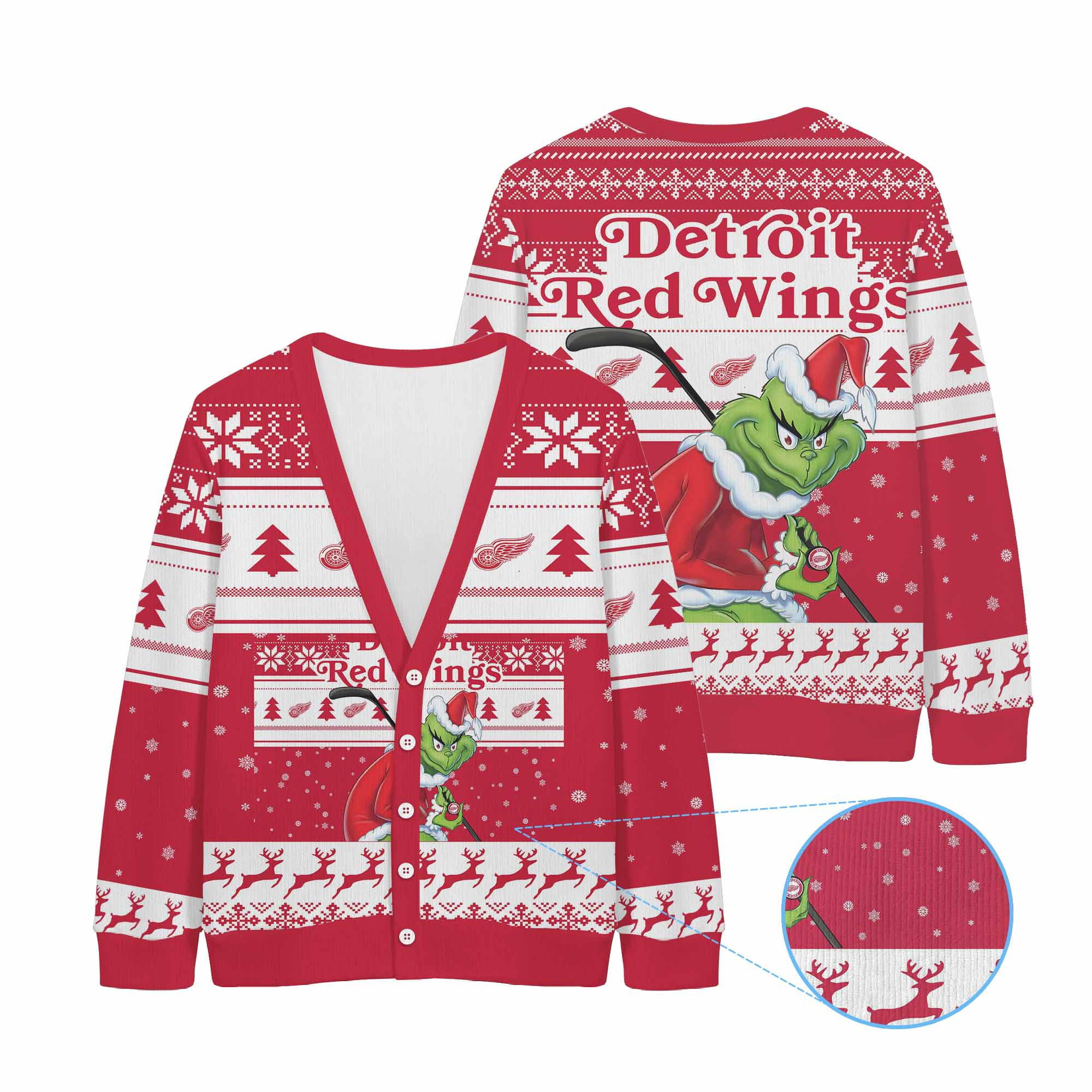 Sportswearmerch Detroit Red Wings NHL x Grinch Christmas Cardigan For Fan