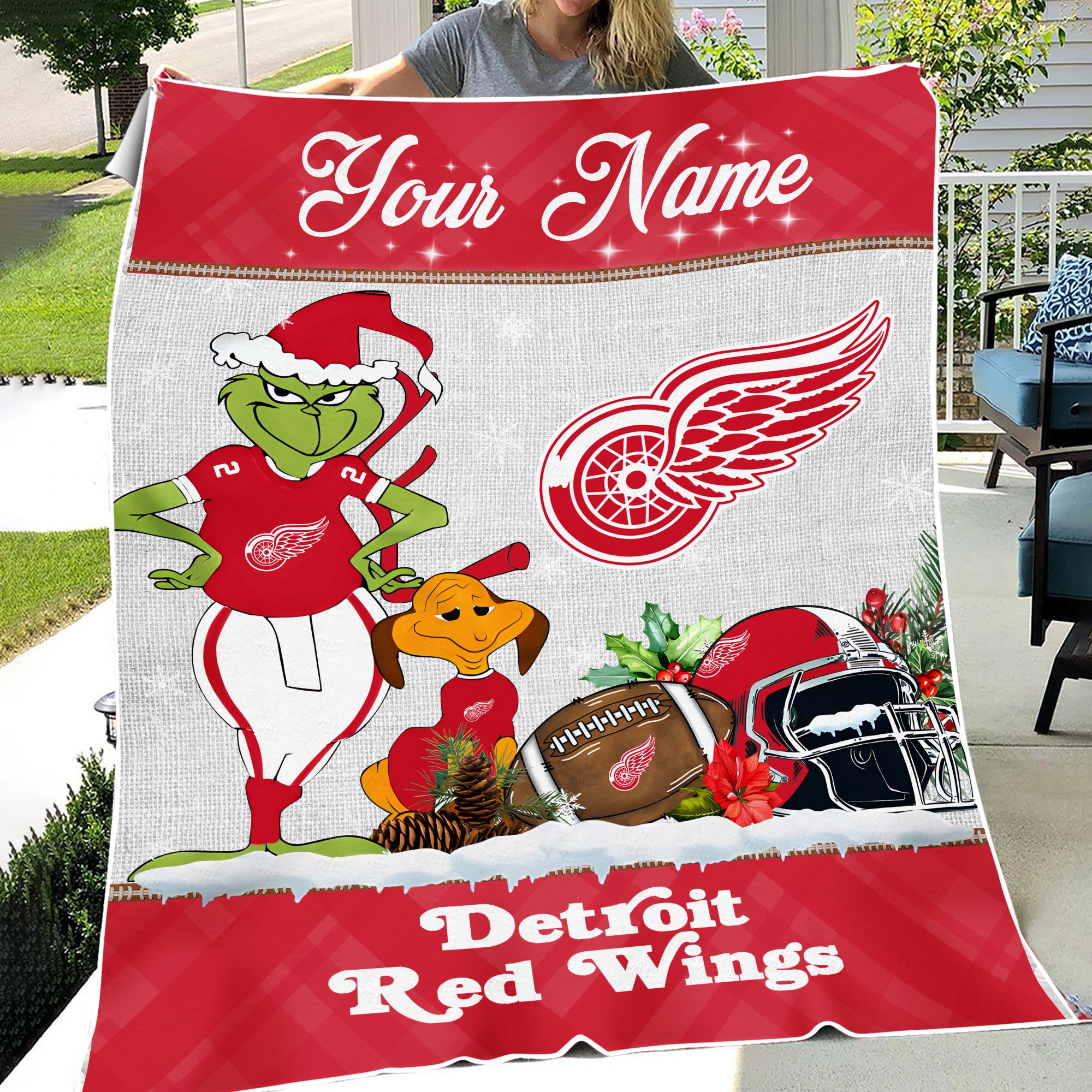 Sportswearmerch Detroit Red Wings NHL x Grinch Christmas Fleece Blanket For Fan