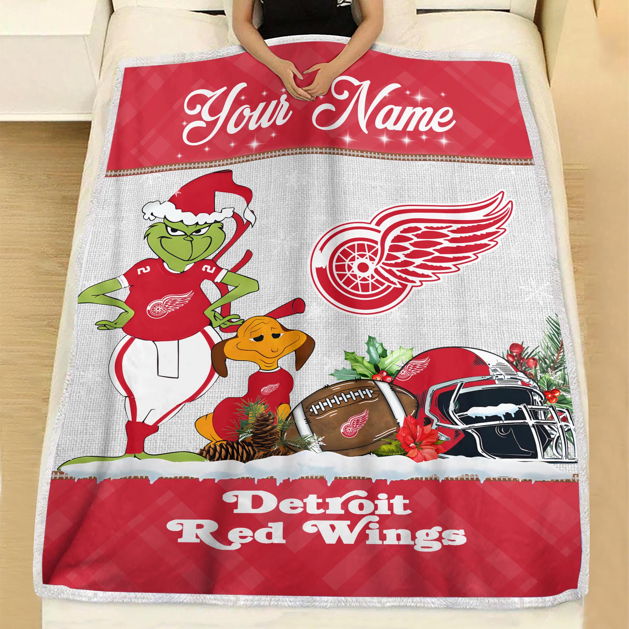 Sportswearmerch Detroit Red Wings NHL x Grinch Christmas Fleece Blanket For Fan