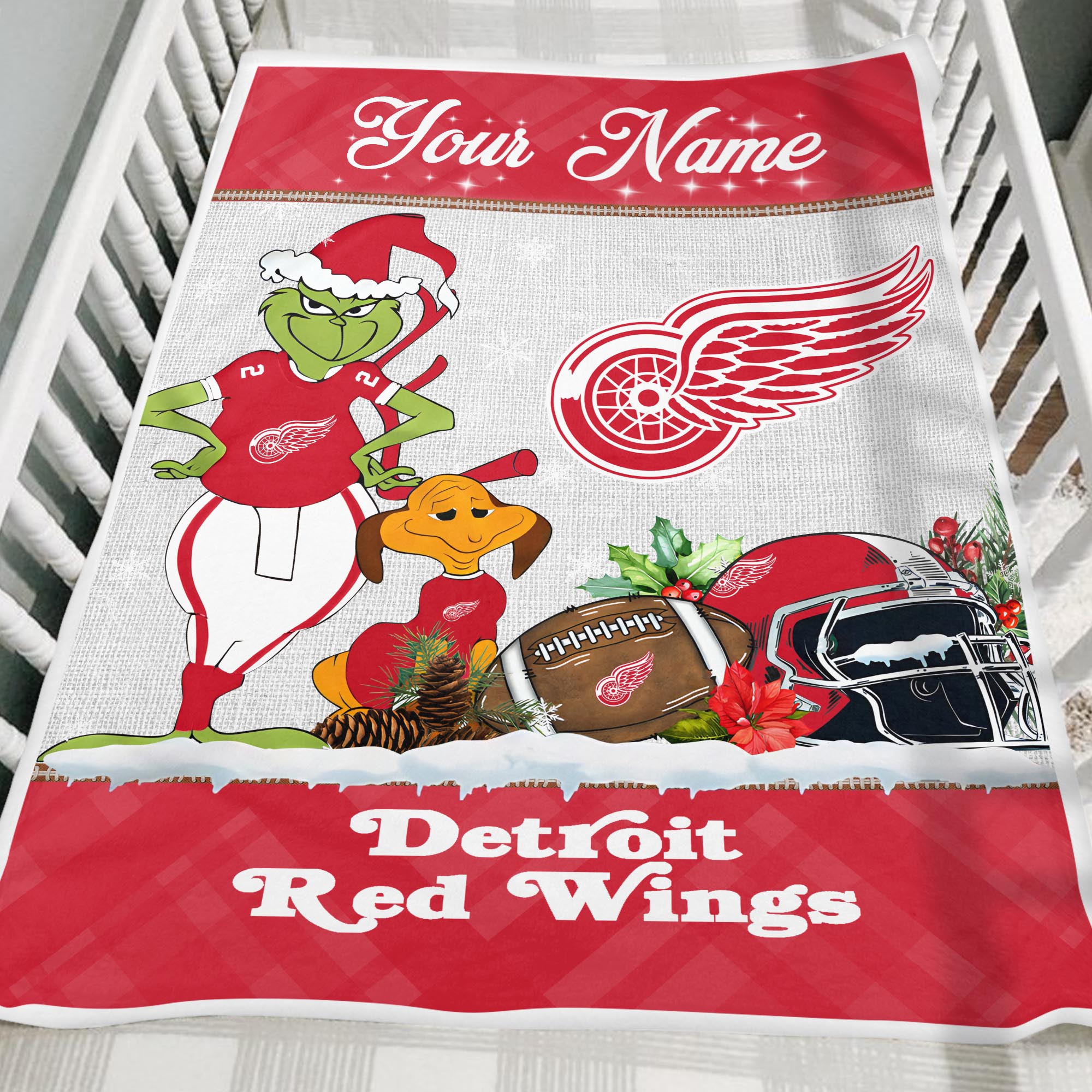Sportswearmerch Detroit Red Wings NHL x Grinch Christmas Fleece Blanket For Fan