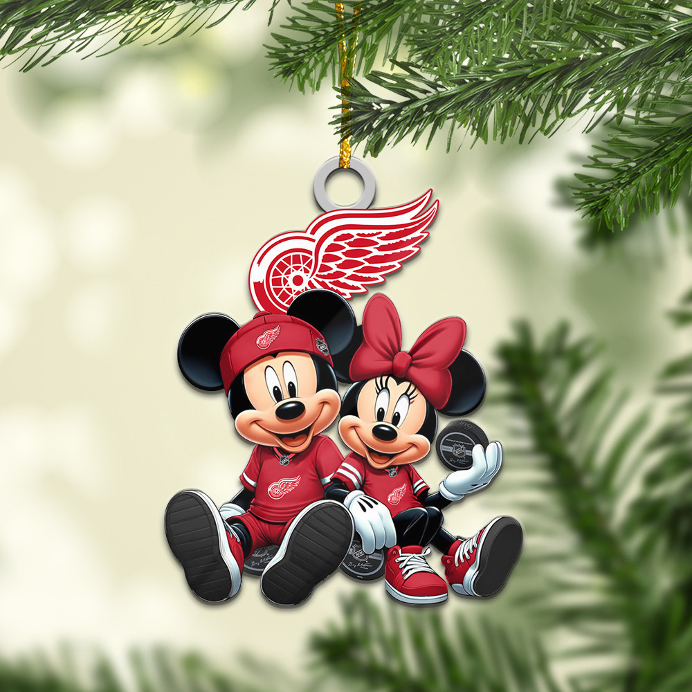 Sportswearmerch Detroit Red Wings NHL x Mickey and Minnie Mouse Personalized Acrylic Ornament For Fans