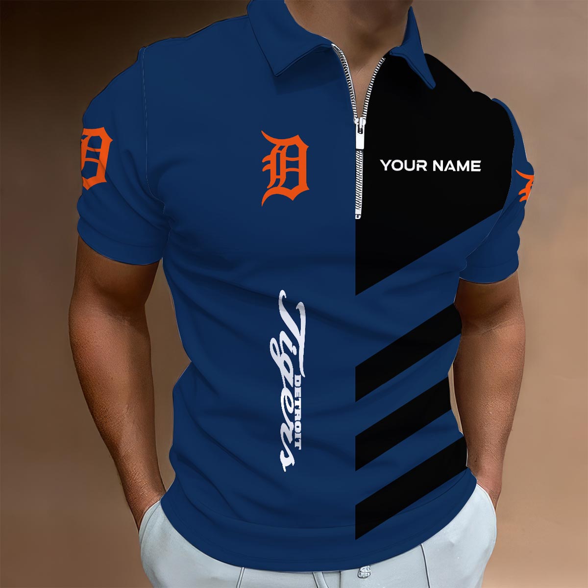 Sportswearmerch Detroit Tigers MLB Lapel Zip Polo Shirt For Fan