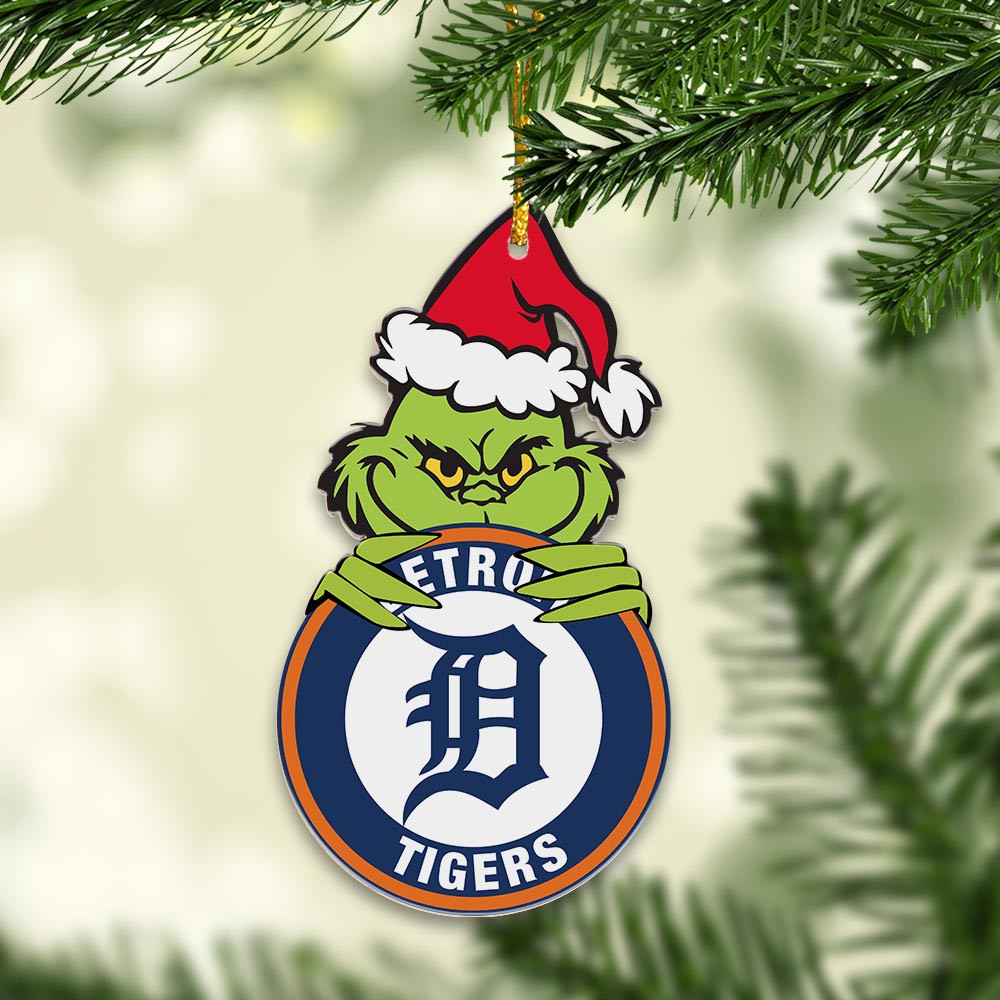 Sportswearmerch Detroit Tigers MLB x Grinch Christmas Acrylic Ornament For Fans