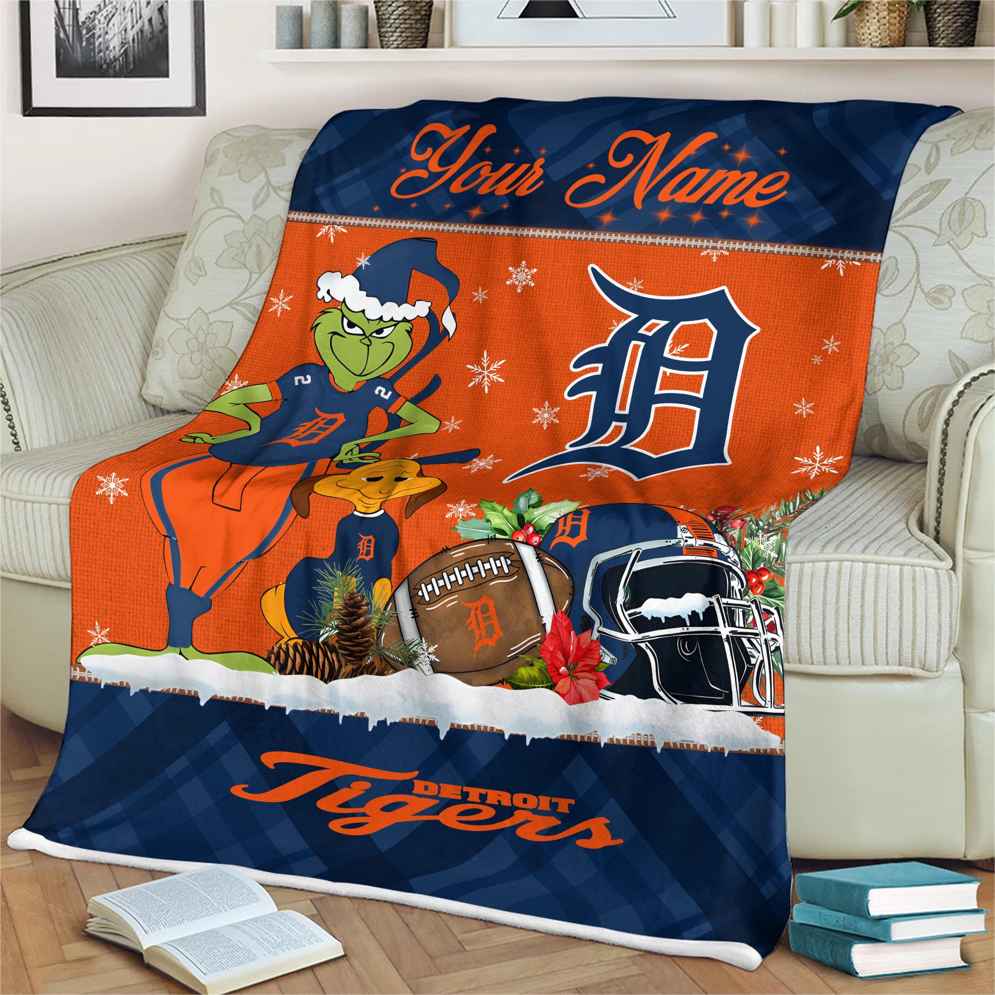 Sportswearmerch Detroit Tigers MLB x Grinch Christmas Fleece Blanket For Fan