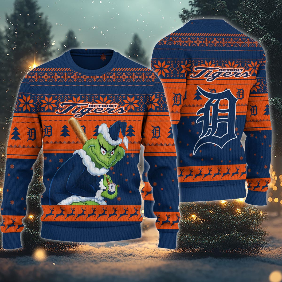 Sportswearmerch Detroit Tigers MLB x Grinch Christmas Ugly Sweater For Fans