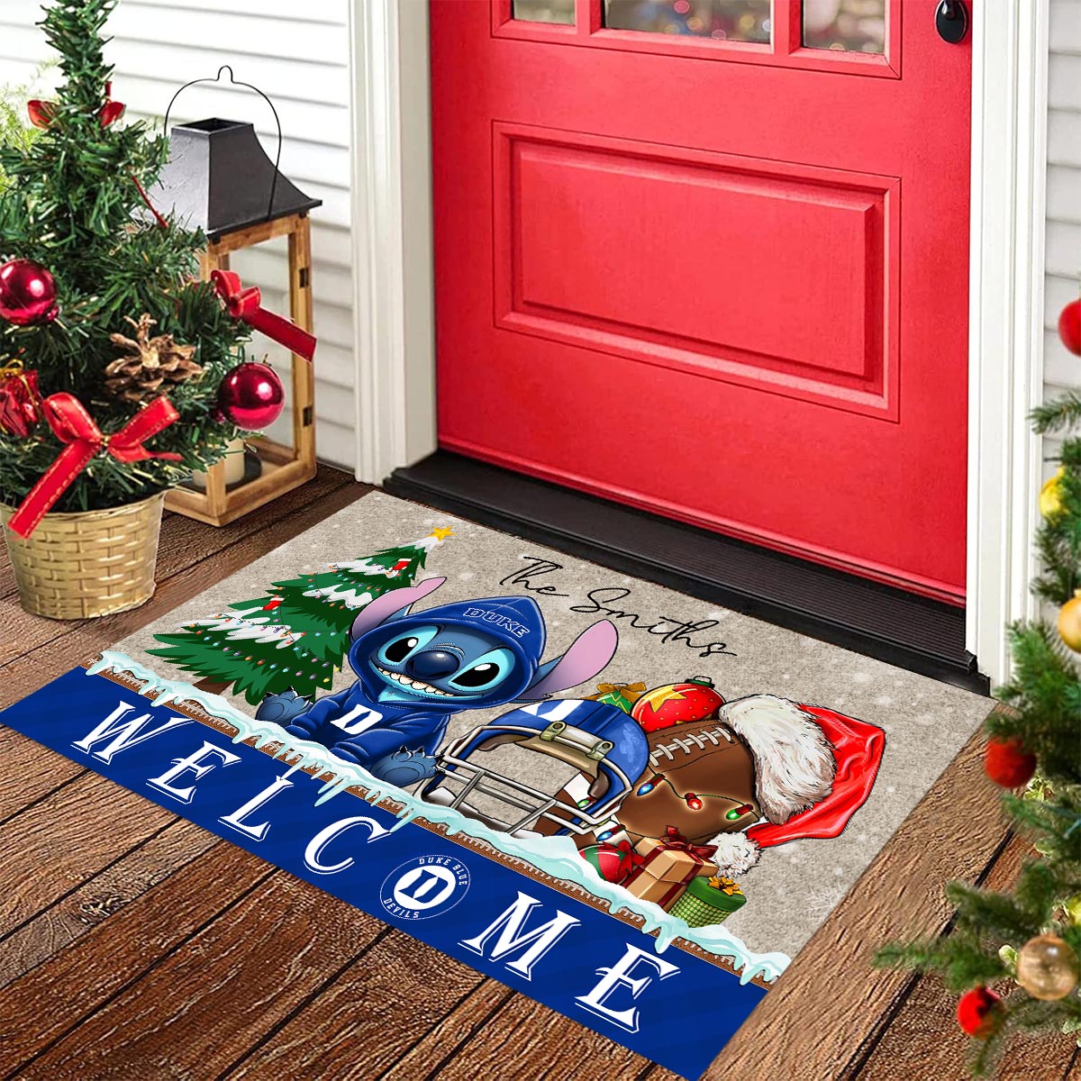 Sportswearmerch Duke Blue Devils NCAA x Cute Stitch Christmas Doormat For Fan