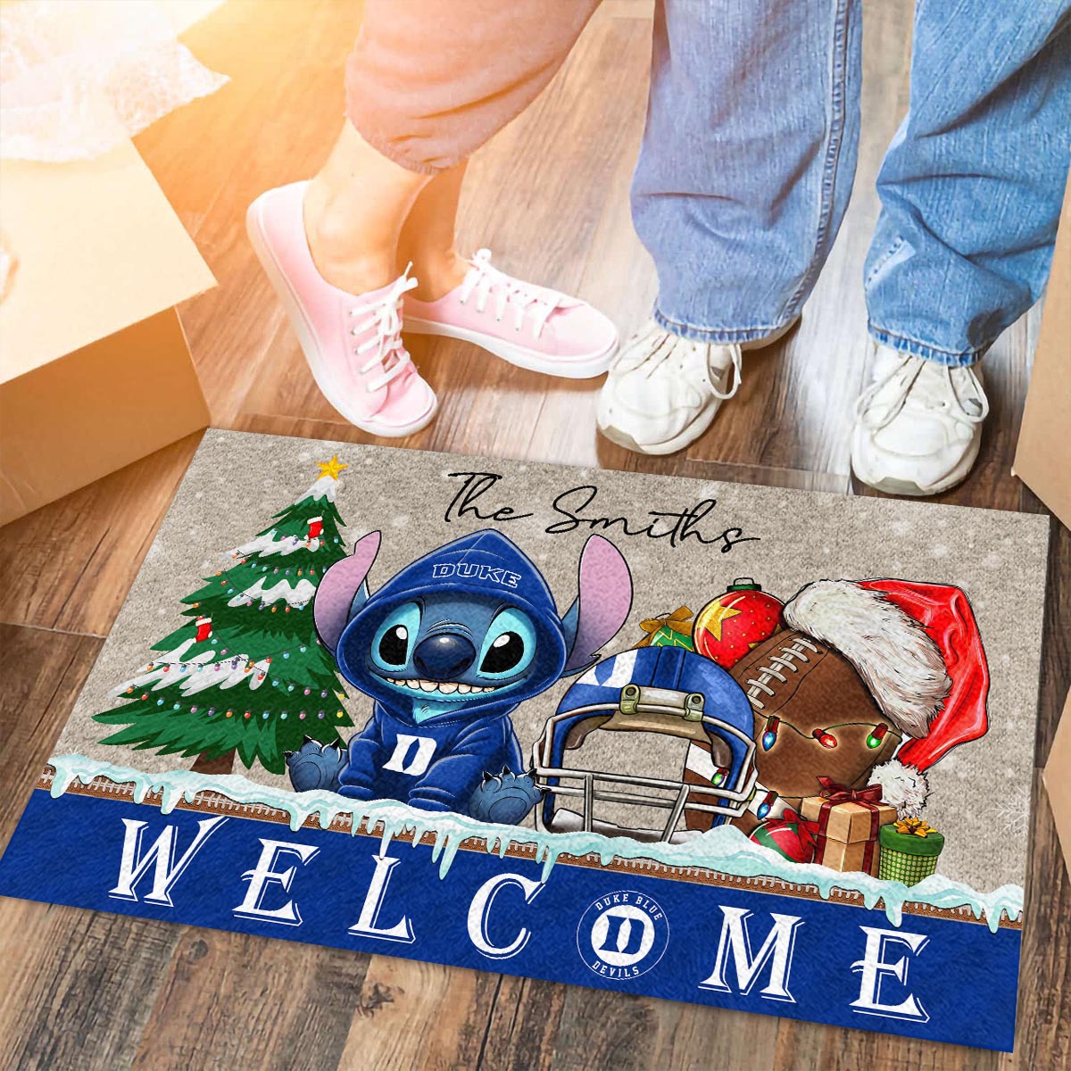 Sportswearmerch Duke Blue Devils NCAA x Cute Stitch Christmas Doormat For Fan