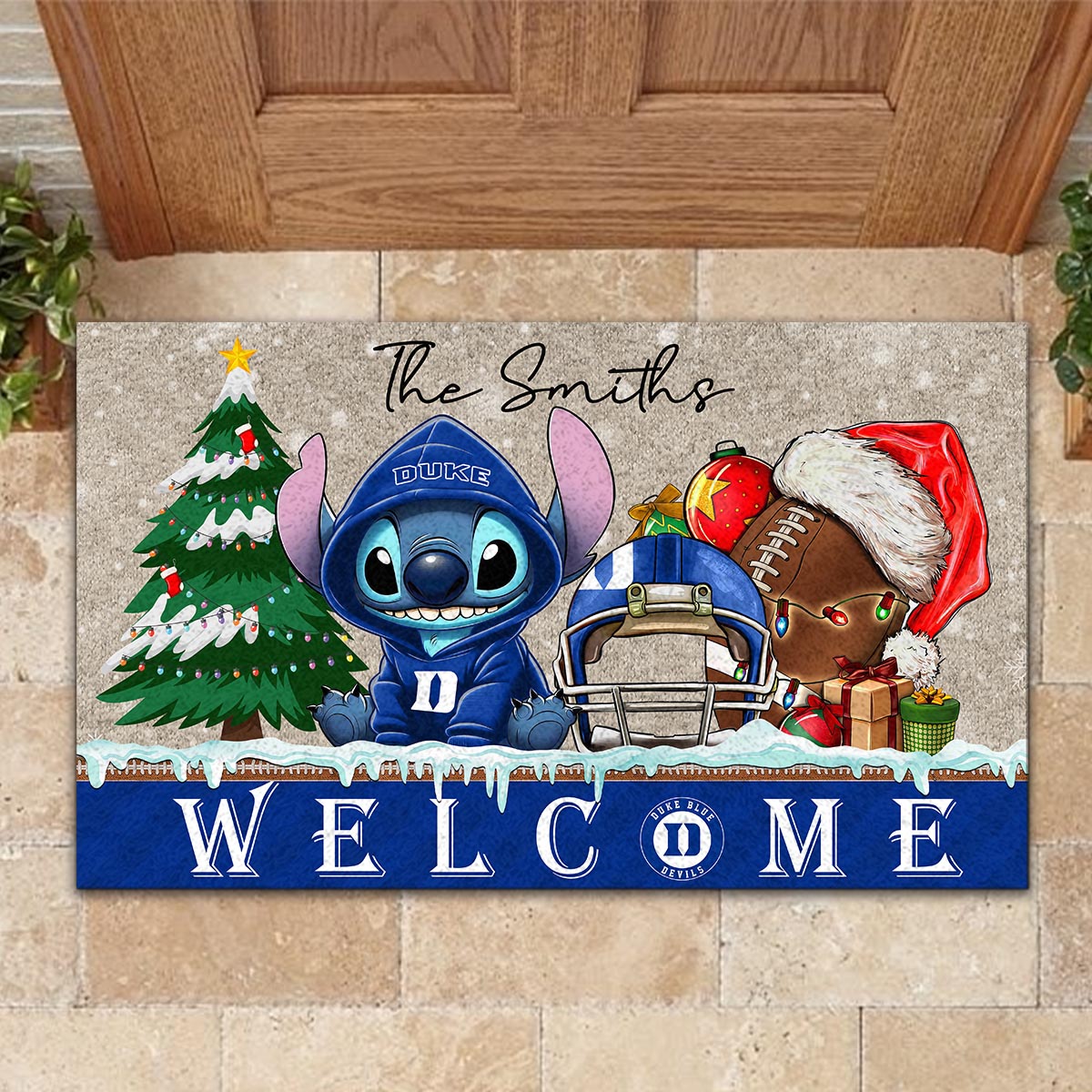 Sportswearmerch Duke Blue Devils NCAA x Cute Stitch Christmas Doormat For Fan