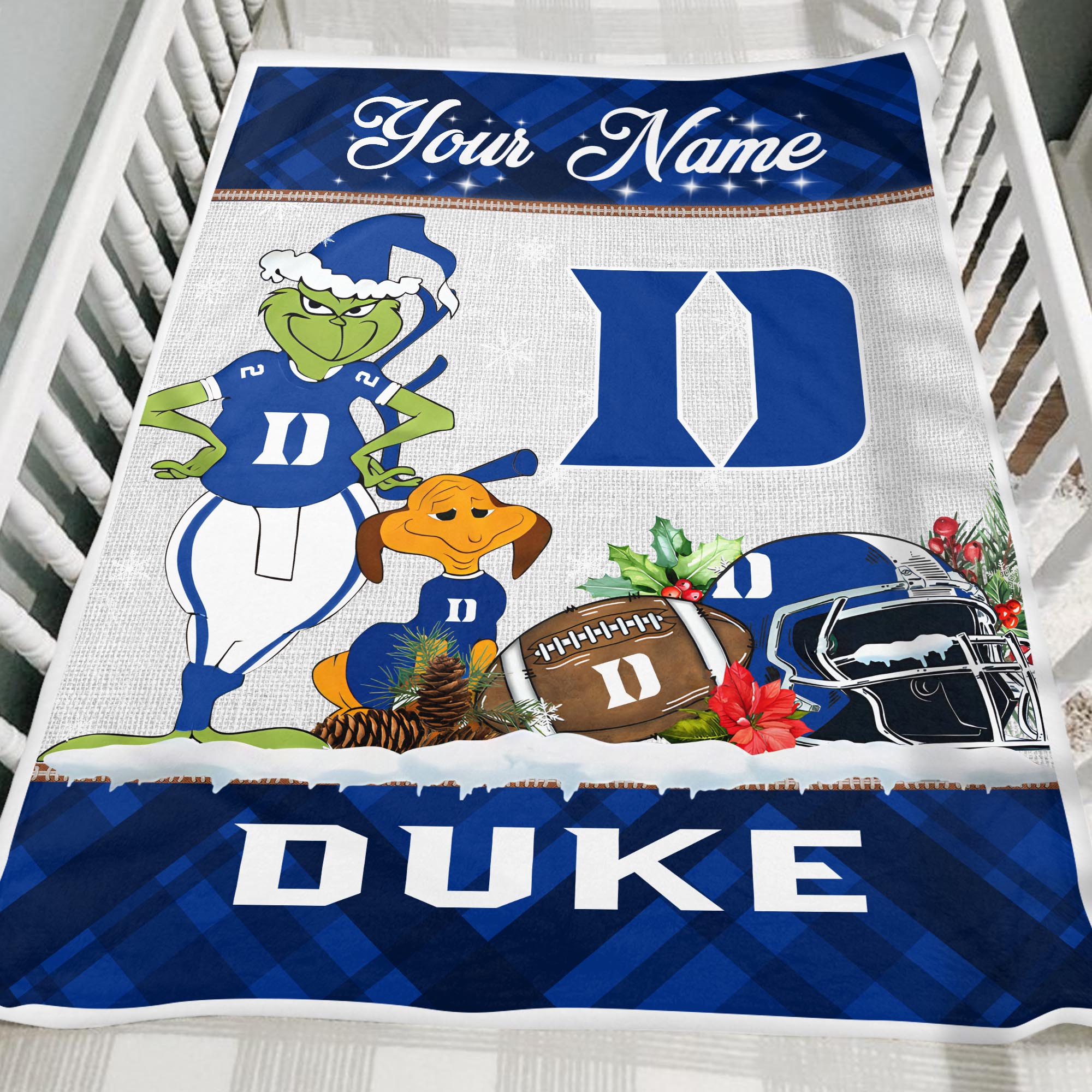 Sportswearmerch Duke Blue Devils NCAA x Grinch Christmas Fleece Blanket For Fan