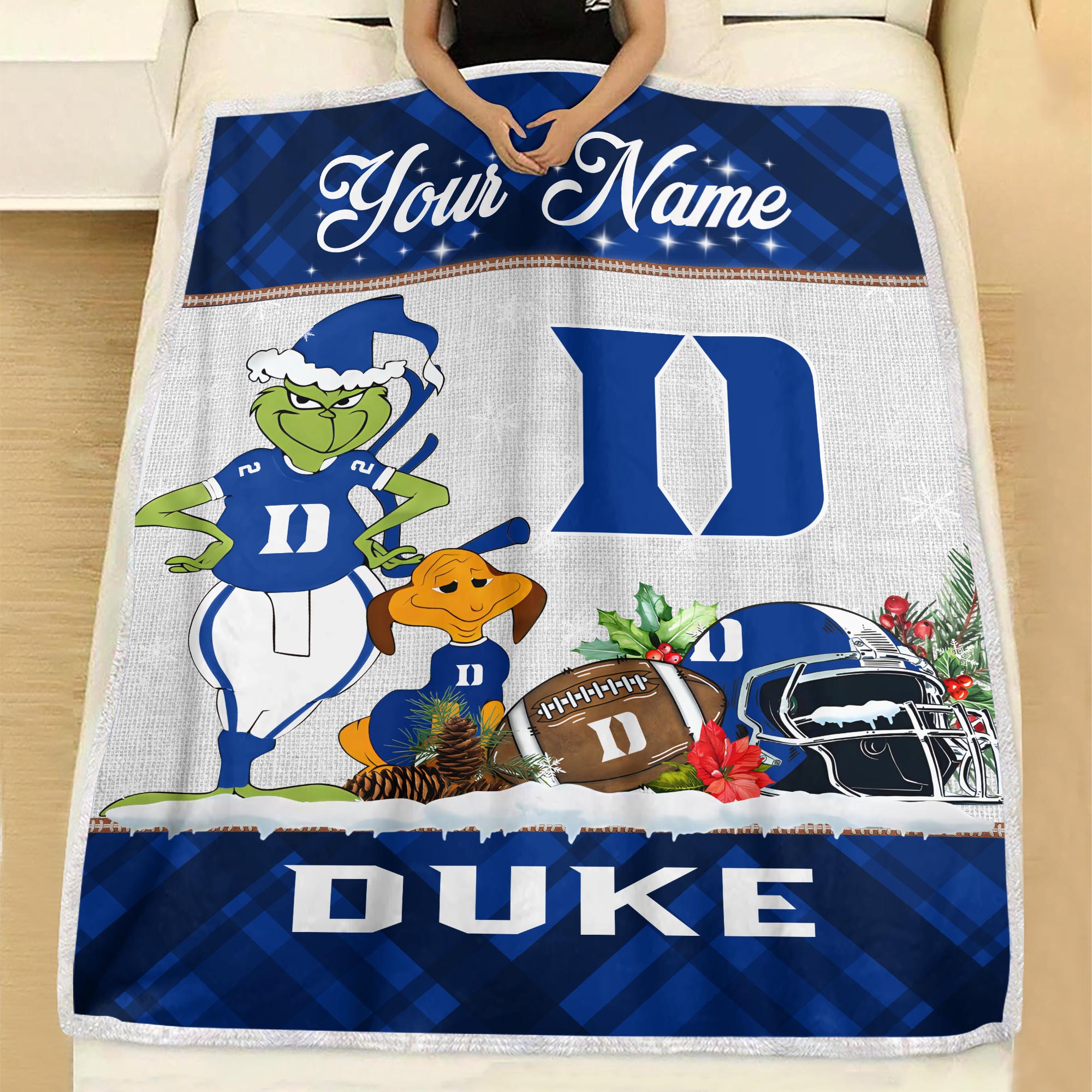 Sportswearmerch Duke Blue Devils NCAA x Grinch Christmas Fleece Blanket For Fan