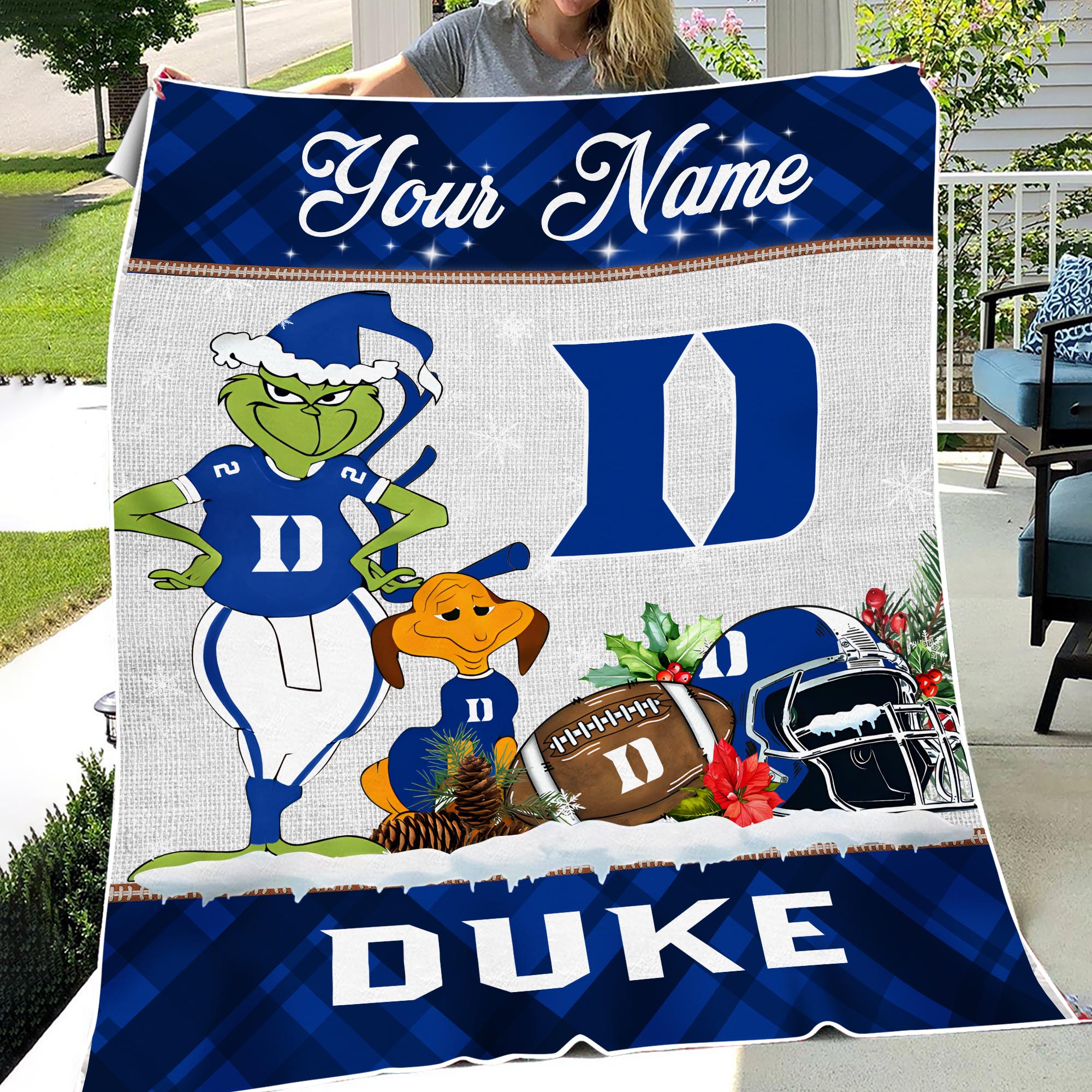 Sportswearmerch Duke Blue Devils NCAA x Grinch Christmas Fleece Blanket For Fan