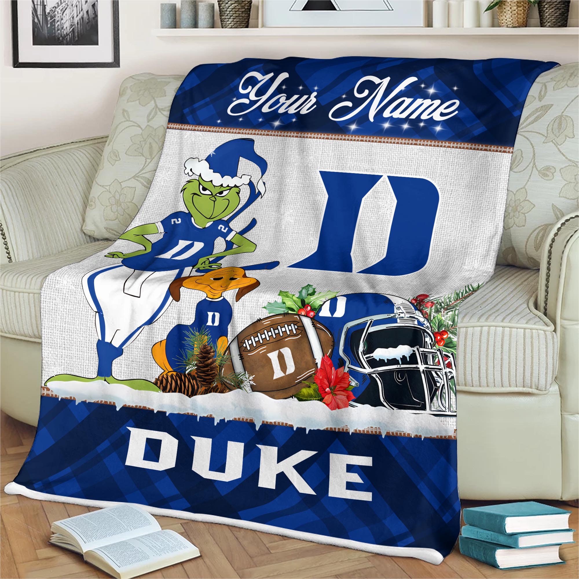 Sportswearmerch Duke Blue Devils NCAA x Grinch Christmas Fleece Blanket For Fan