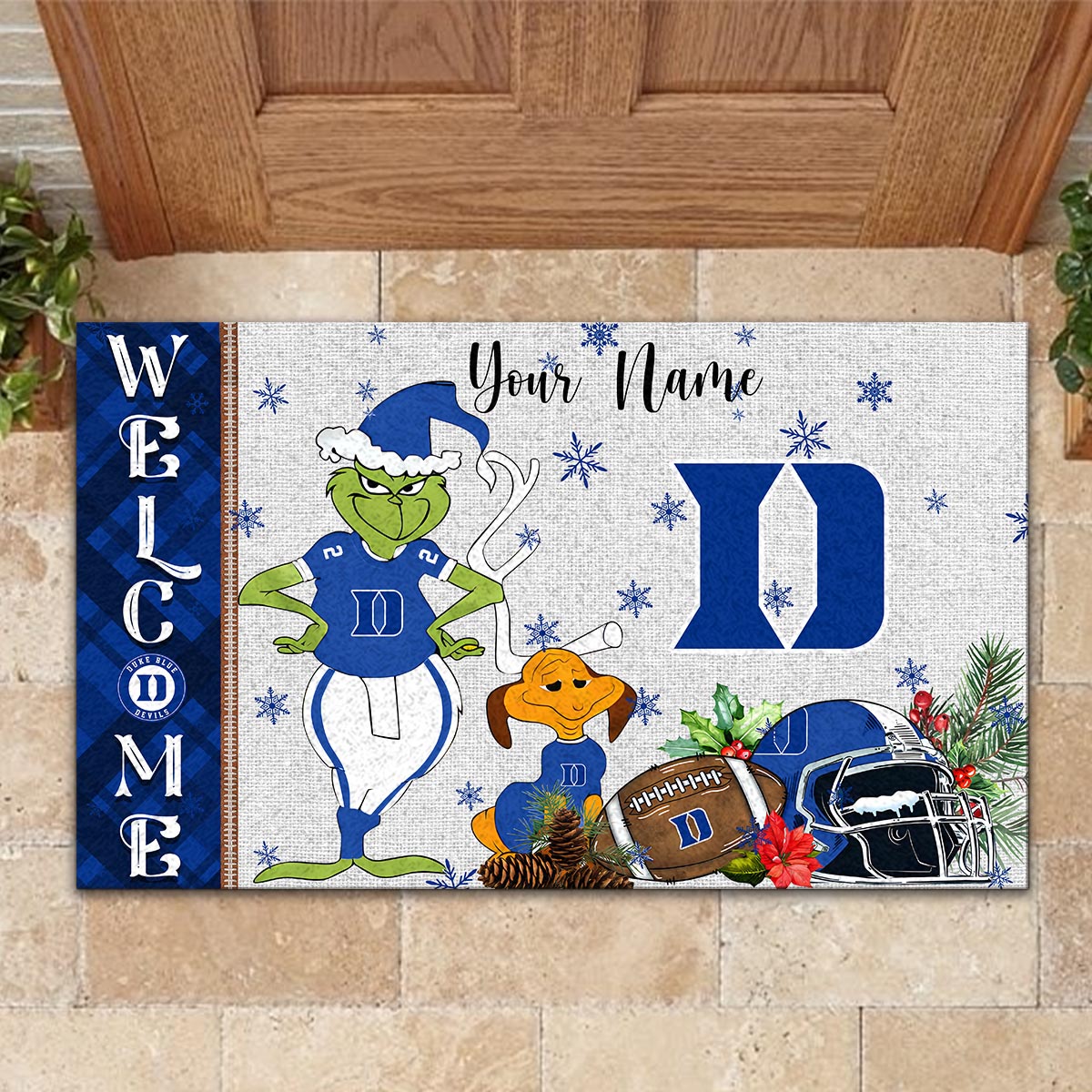 Sportswearmerch Duke Blue Devils NCAA x Grinch Christmas Welcome Football Doormat For Fan