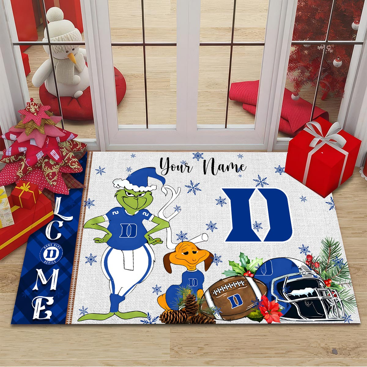 Sportswearmerch Duke Blue Devils NCAA x Grinch Christmas Welcome Football Doormat For Fan