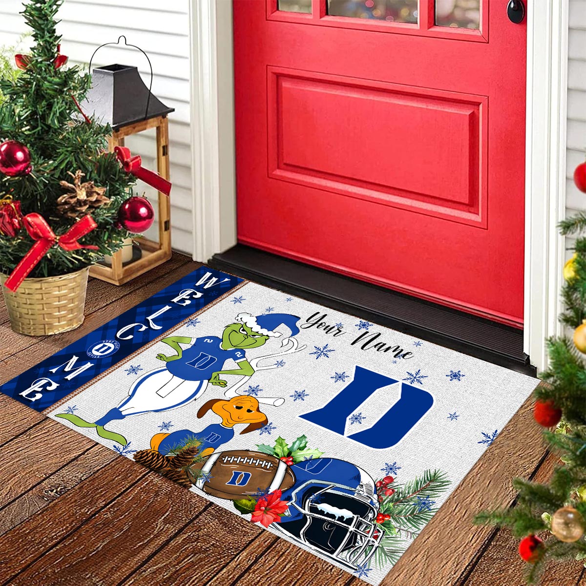 Sportswearmerch Duke Blue Devils NCAA x Grinch Christmas Welcome Football Doormat For Fan