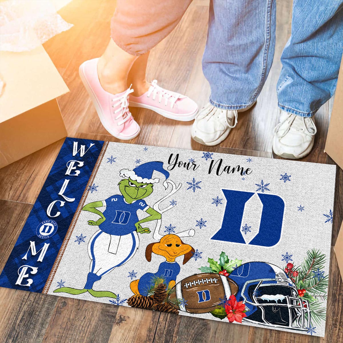 Sportswearmerch Duke Blue Devils NCAA x Grinch Christmas Welcome Football Doormat For Fan