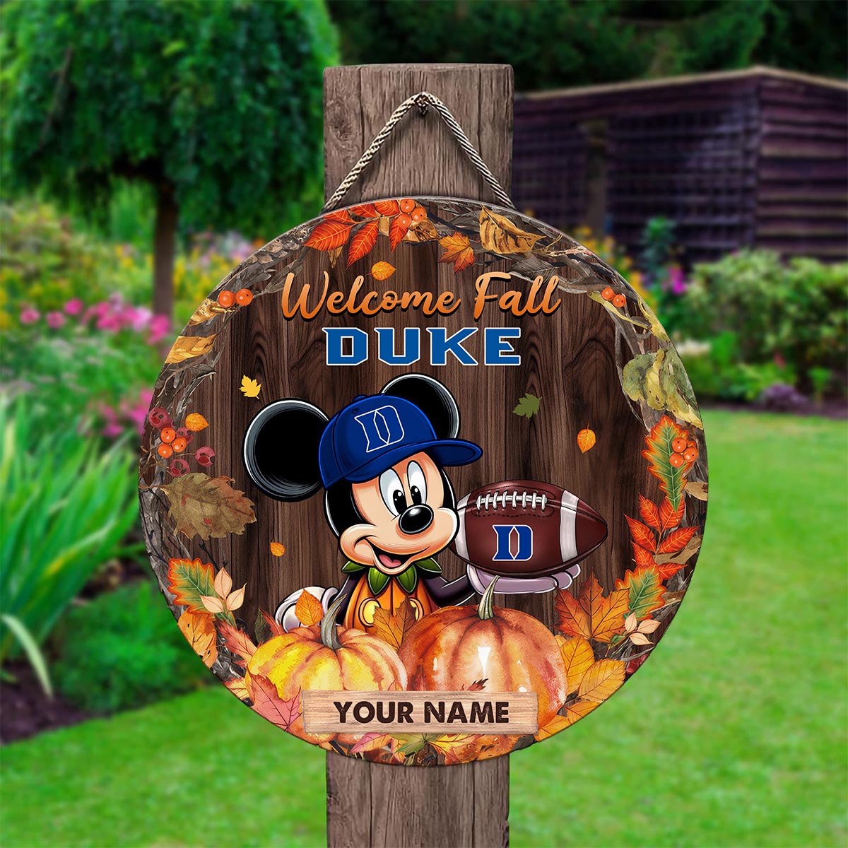 Sportswearmerch Duke Blue Devils NCAA x Mickey Round Wooden Sign For Fan