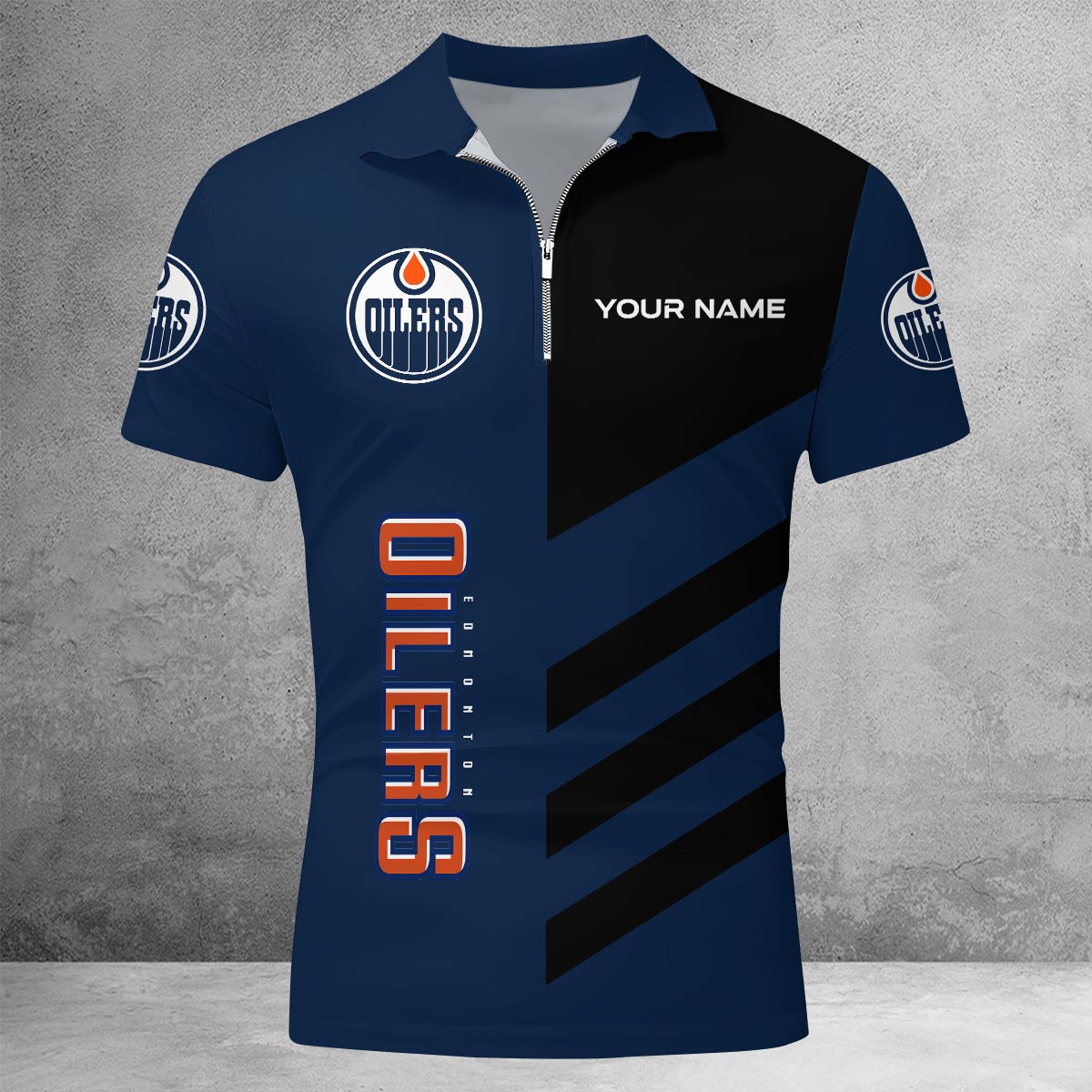 Sportswearmerch Edmonton Oilers NHL Lapel Zip Polo Shirt For Fan