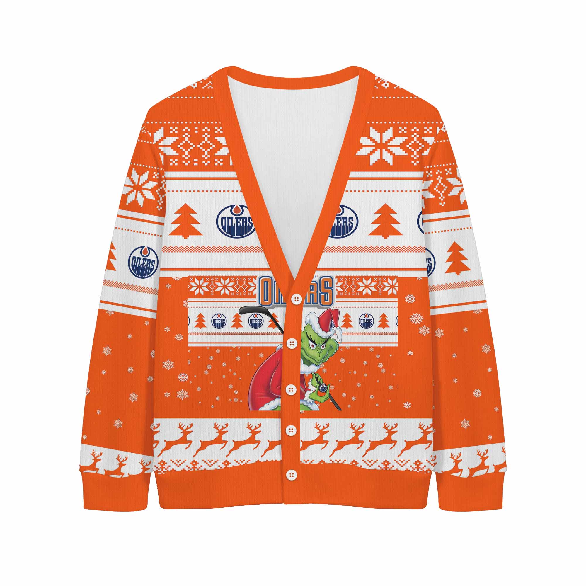 Sportswearmerch Edmonton Oilers NHL x Grinch Christmas Cardigan For Fan