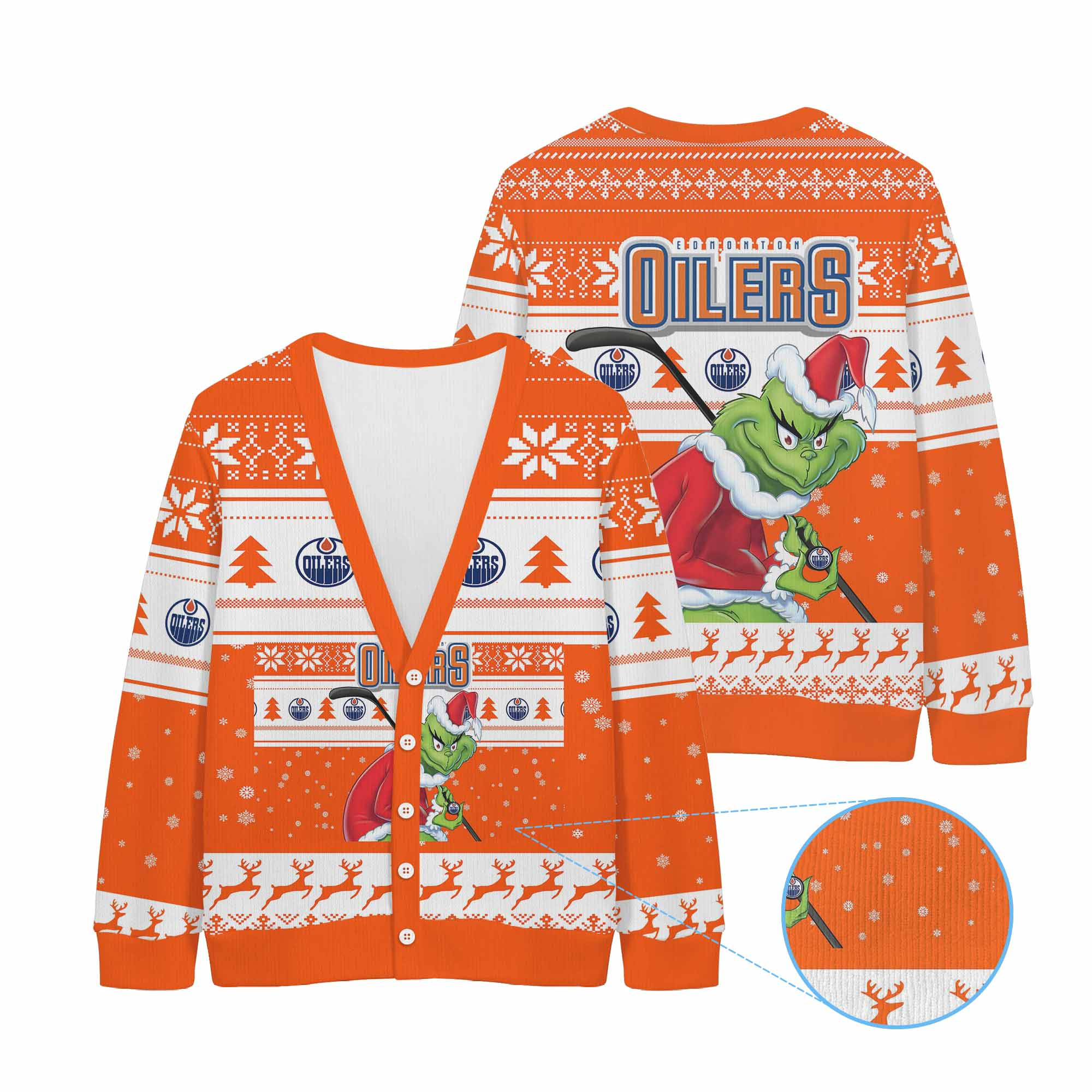 Sportswearmerch Edmonton Oilers NHL x Grinch Christmas Cardigan For Fan