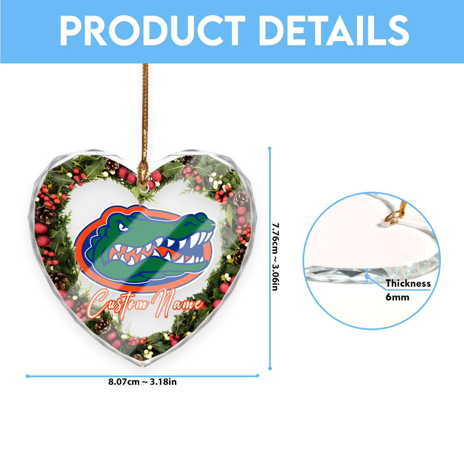 Sportswearmerch Florida Gators NCAA x Christmas Glass Ornament Gift For Fans