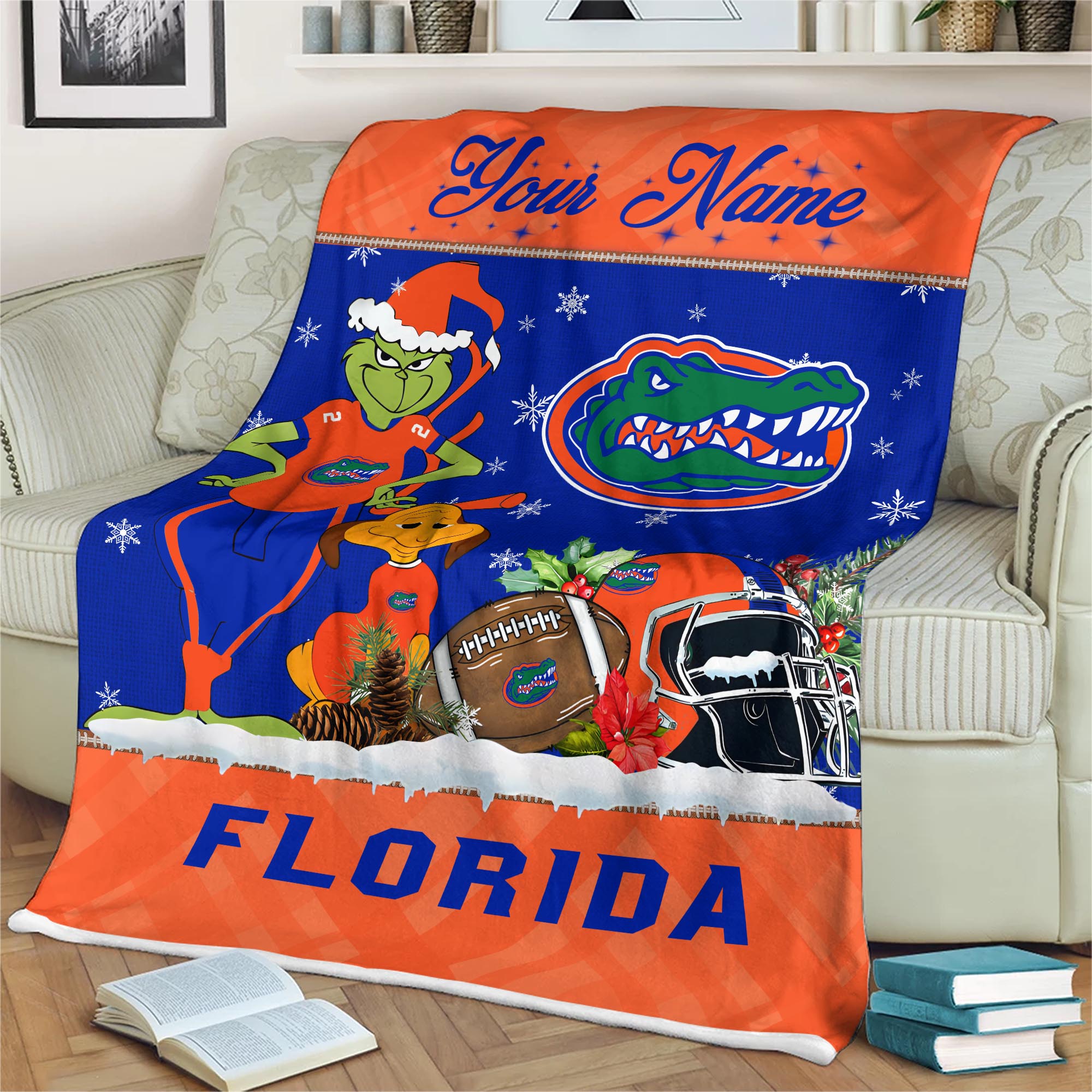 Sportswearmerch Florida Gators NCAA x Grinch Christmas Fleece Blanket For Fan