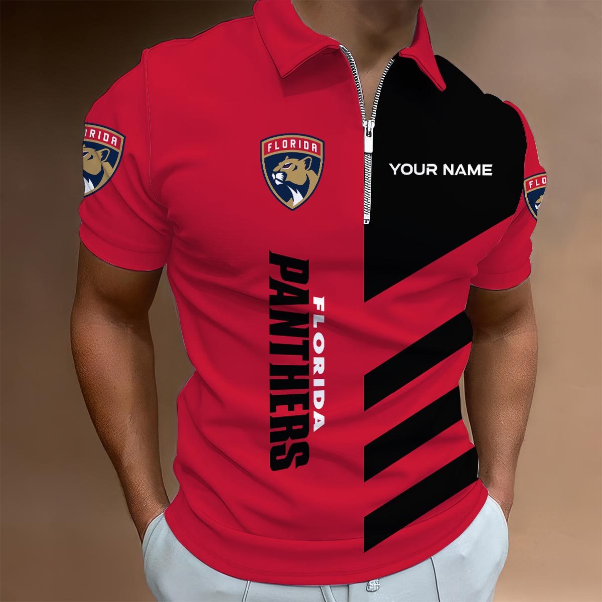 Sportswearmerch Florida Panthers NHL Lapel Zip Polo Shirt For Fan