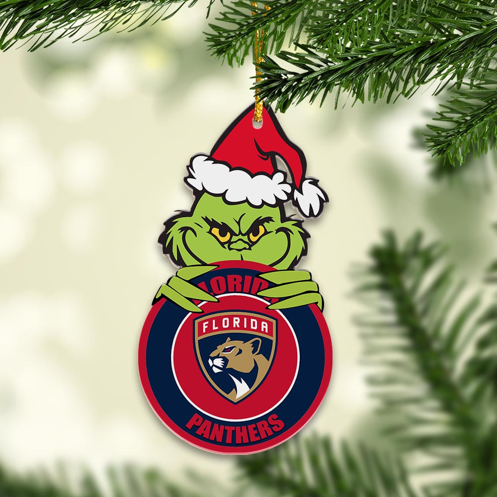 Sportswearmerch Florida Panthers NHL x Grinch Christmas Acrylic Ornament For Fans