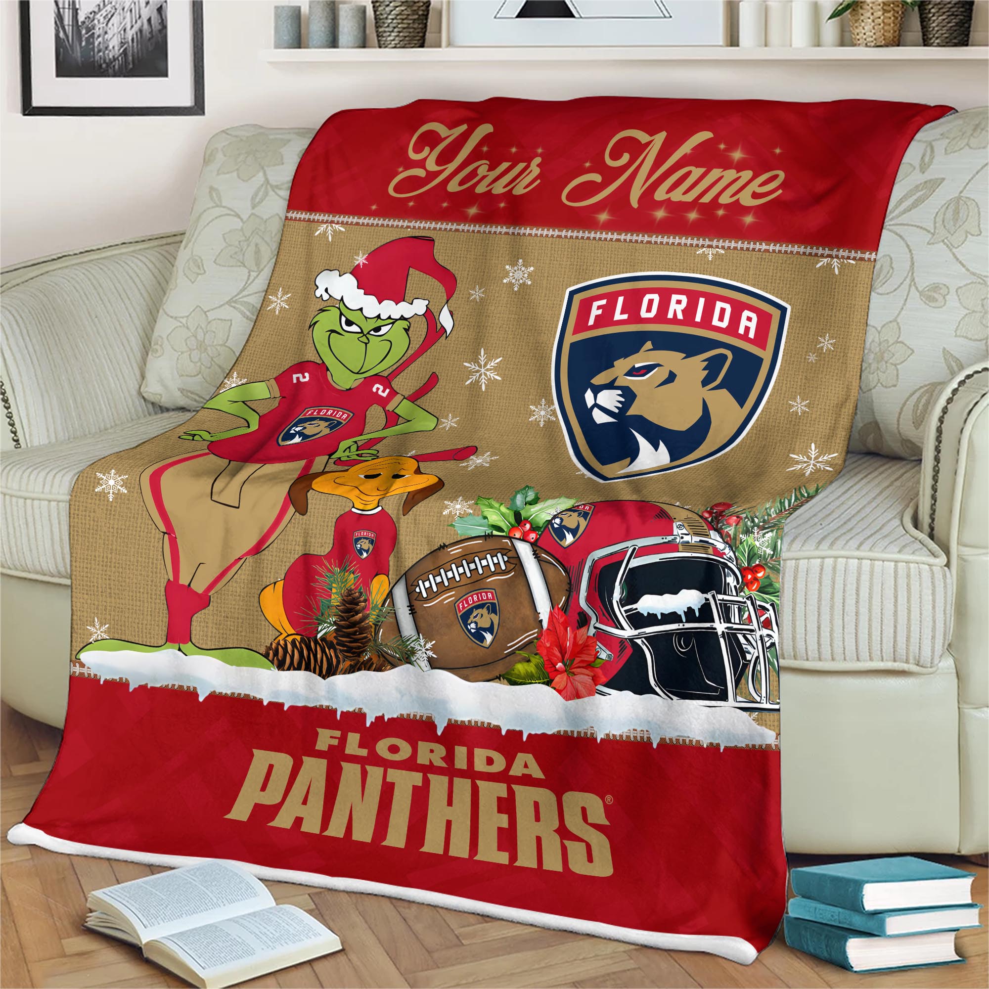 Sportswearmerch Florida Panthers NHL x Grinch Christmas Fleece Blanket For Fan